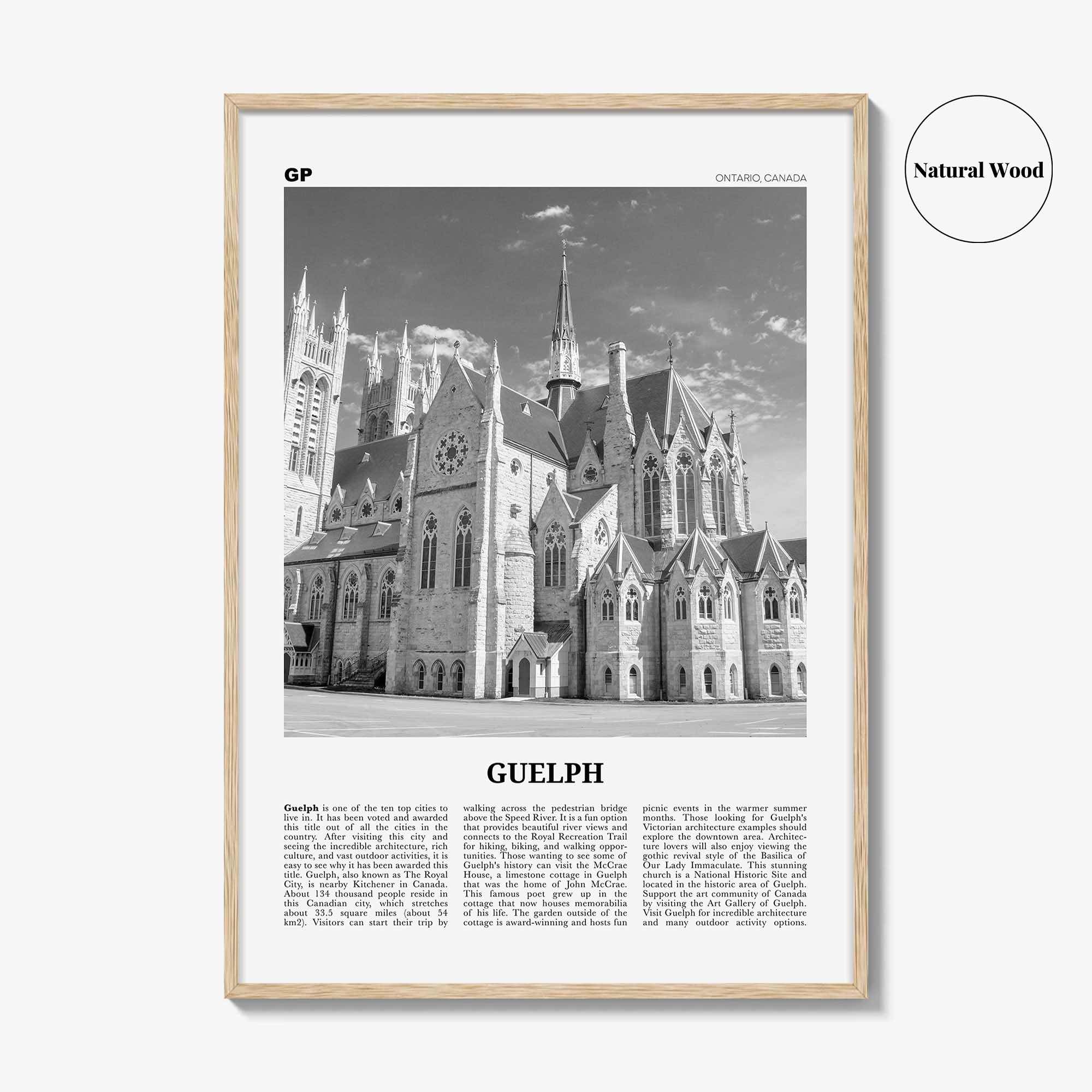 Guelph Print Black and White, Guelph Wall Art, Guelph Poster, Guelph Photo, Guelph Wall Décor, Guelph Map, Ontario, Canada