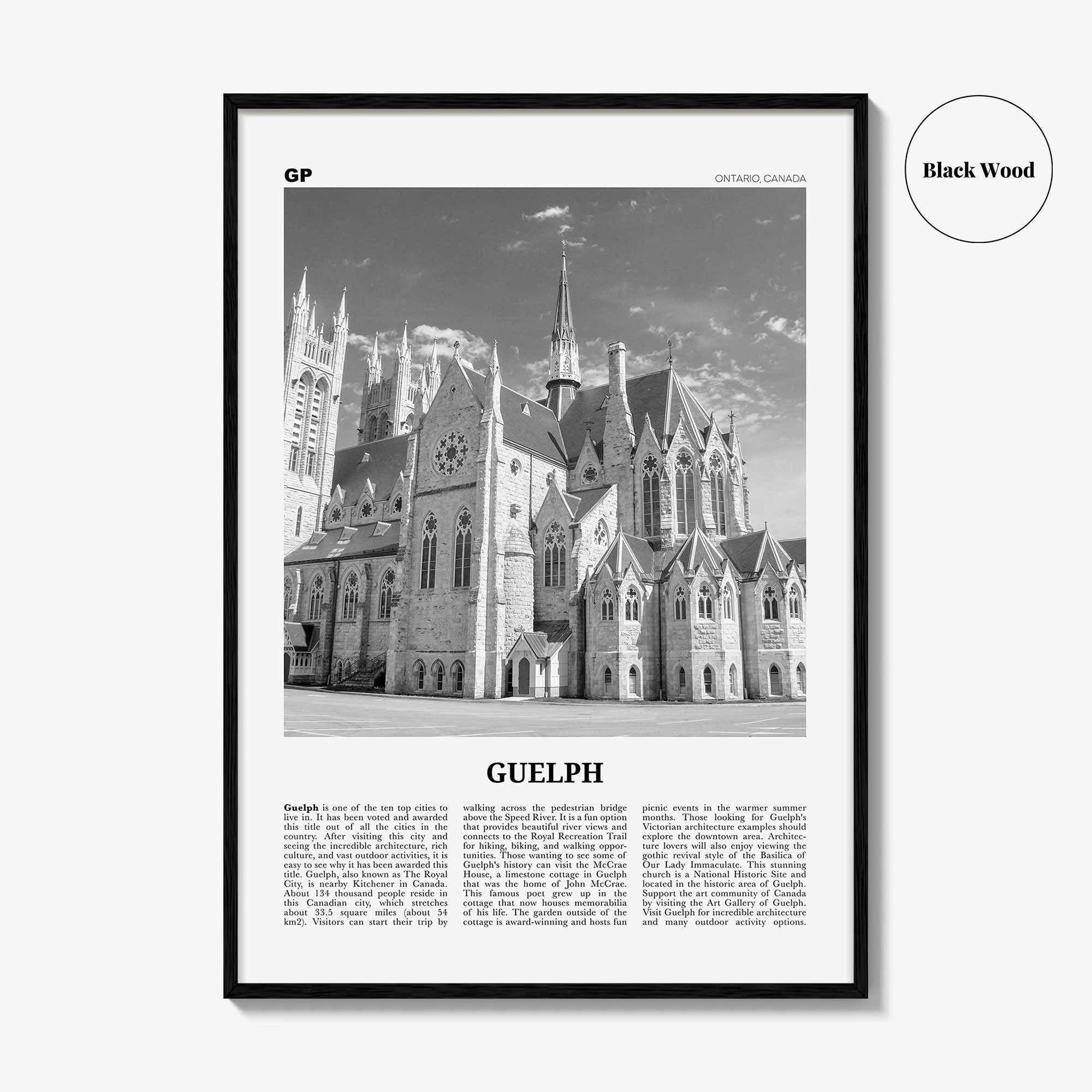 Guelph Print Black and White, Guelph Wall Art, Guelph Poster, Guelph Photo, Guelph Wall Décor, Guelph Map, Ontario, Canada