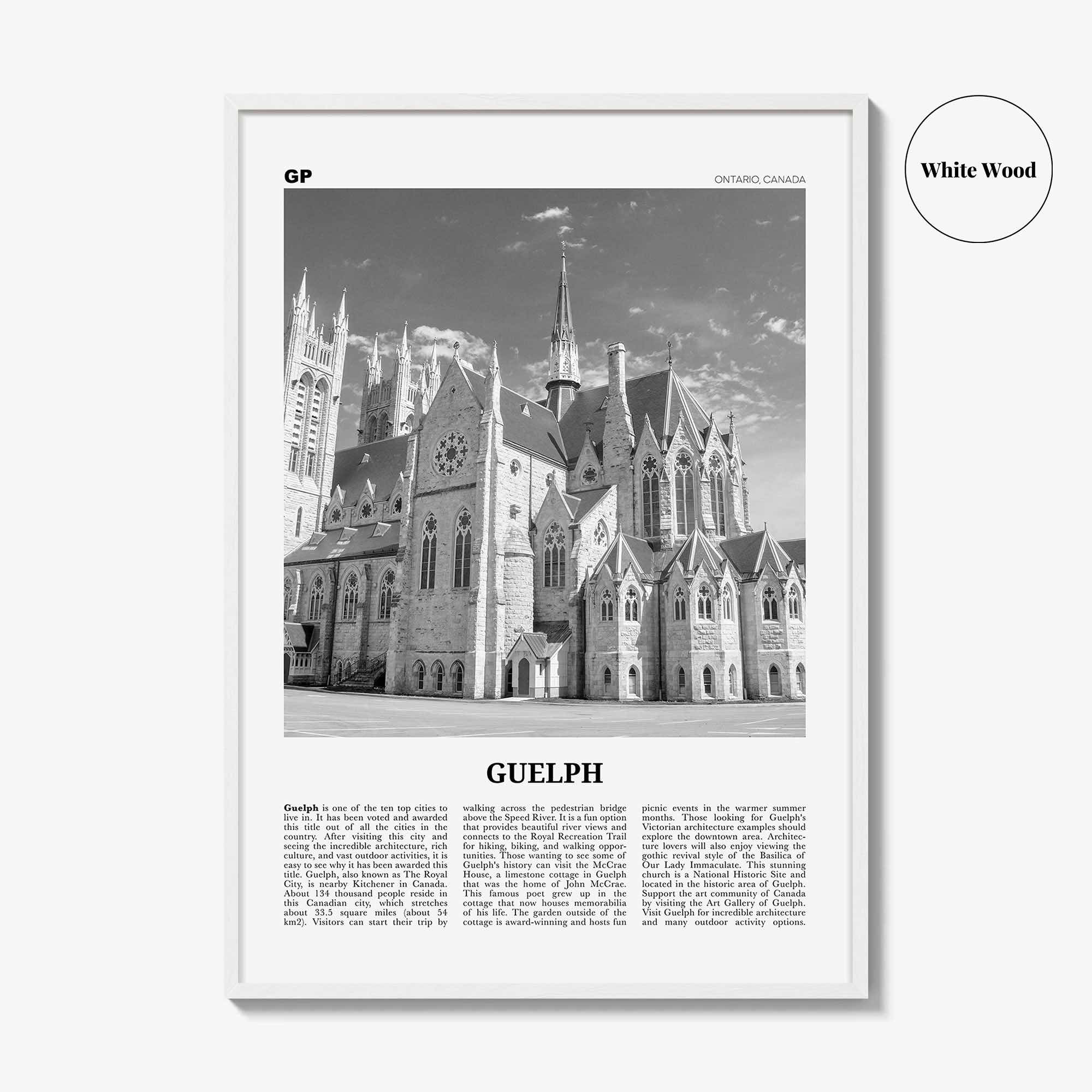 Guelph Print Black and White, Guelph Wall Art, Guelph Poster, Guelph Photo, Guelph Wall Décor, Guelph Map, Ontario, Canada