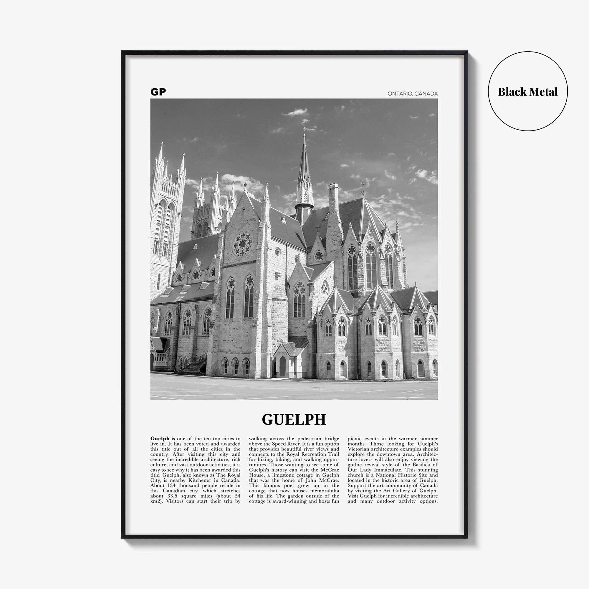Guelph Print Black and White, Guelph Wall Art, Guelph Poster, Guelph Photo, Guelph Wall Décor, Guelph Map, Ontario, Canada