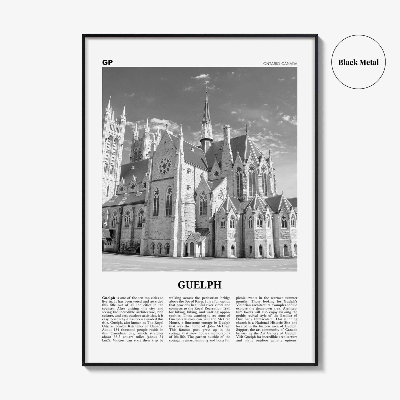 Guelph Print Black and White, Guelph Wall Art, Guelph Poster, Guelph Photo, Guelph Wall Décor, Guelph Map, Ontario, Canada