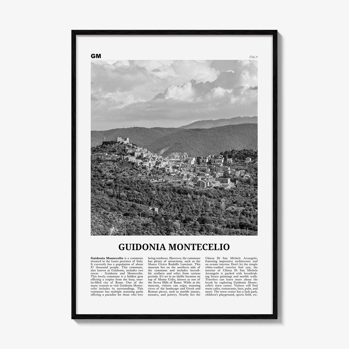 Guidonia Montecelio Print Black and White, Guidonia Montecelio Wall Art, Guidonia Montecelio Poster, Guidonia Montecelio Photo, Décor, Map