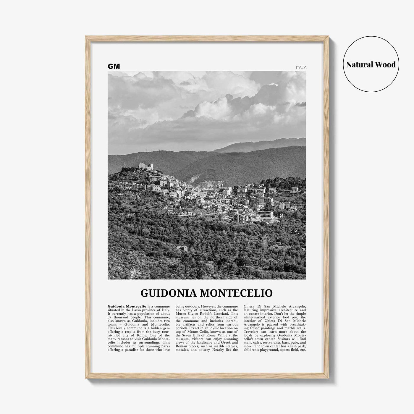 Guidonia Montecelio Print Black and White, Guidonia Montecelio Wall Art, Guidonia Montecelio Poster, Guidonia Montecelio Photo, Décor, Map