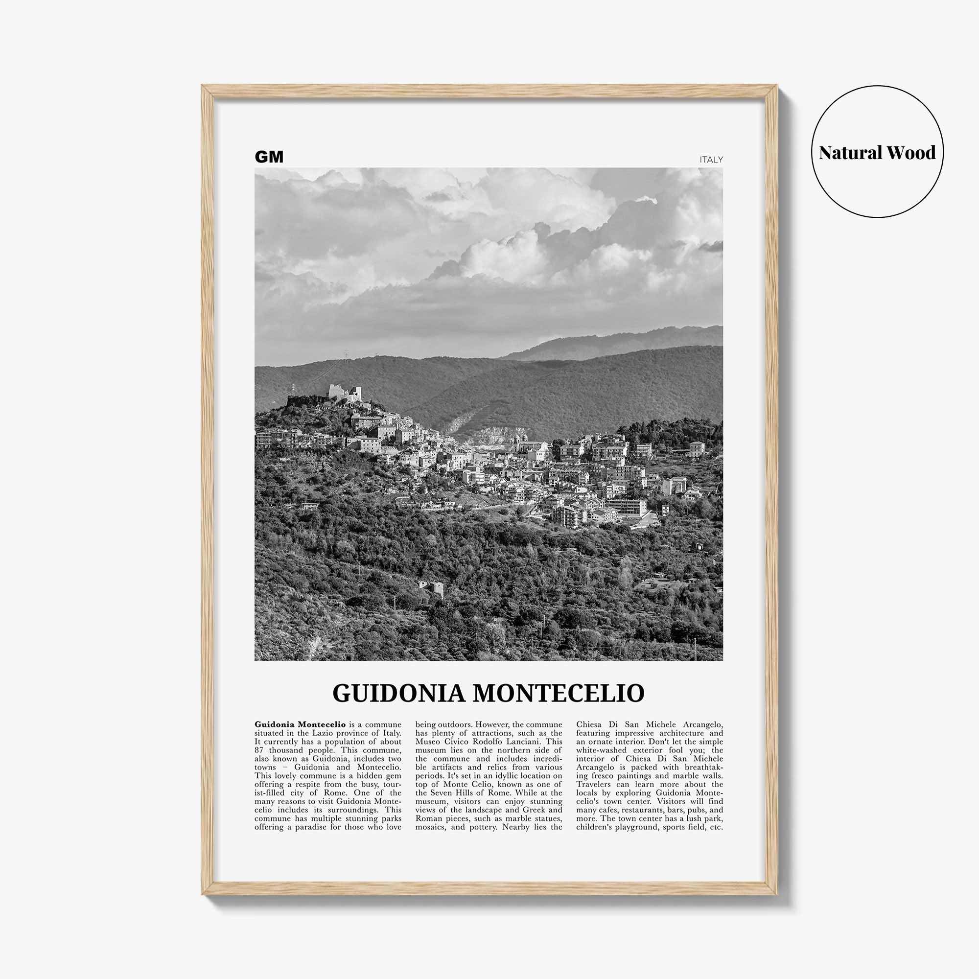 Guidonia Montecelio Print Black and White, Guidonia Montecelio Wall Art, Guidonia Montecelio Poster, Guidonia Montecelio Photo, Décor, Map