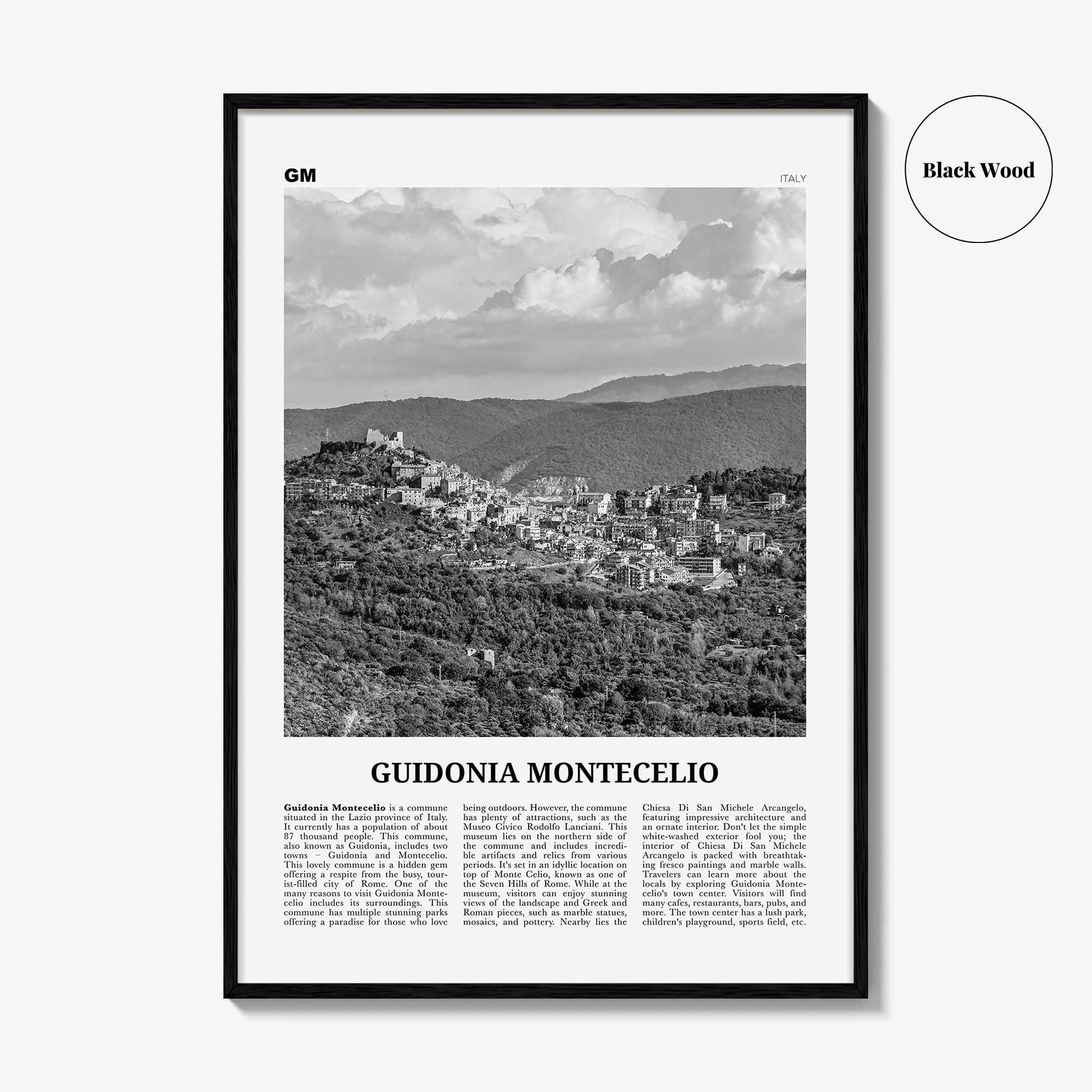 Guidonia Montecelio Print Black and White, Guidonia Montecelio Wall Art, Guidonia Montecelio Poster, Guidonia Montecelio Photo, Décor, Map