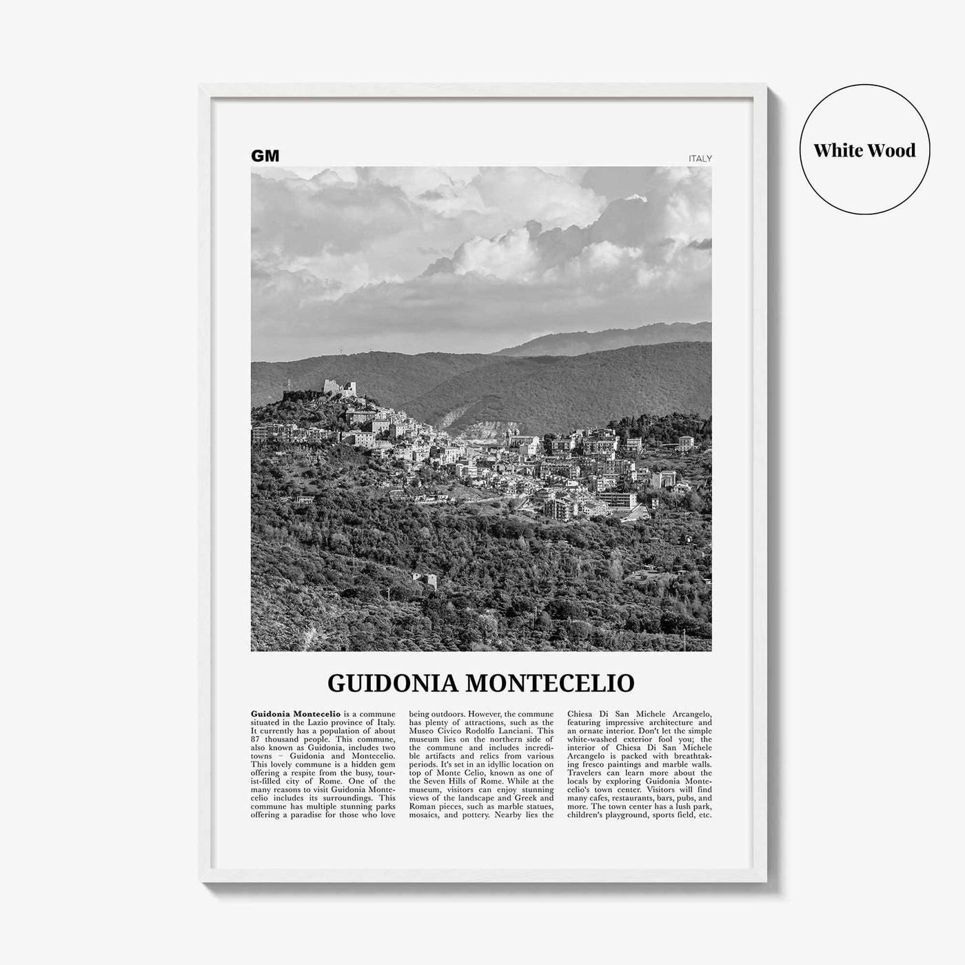 Guidonia Montecelio Print Black and White, Guidonia Montecelio Wall Art, Guidonia Montecelio Poster, Guidonia Montecelio Photo, Décor, Map