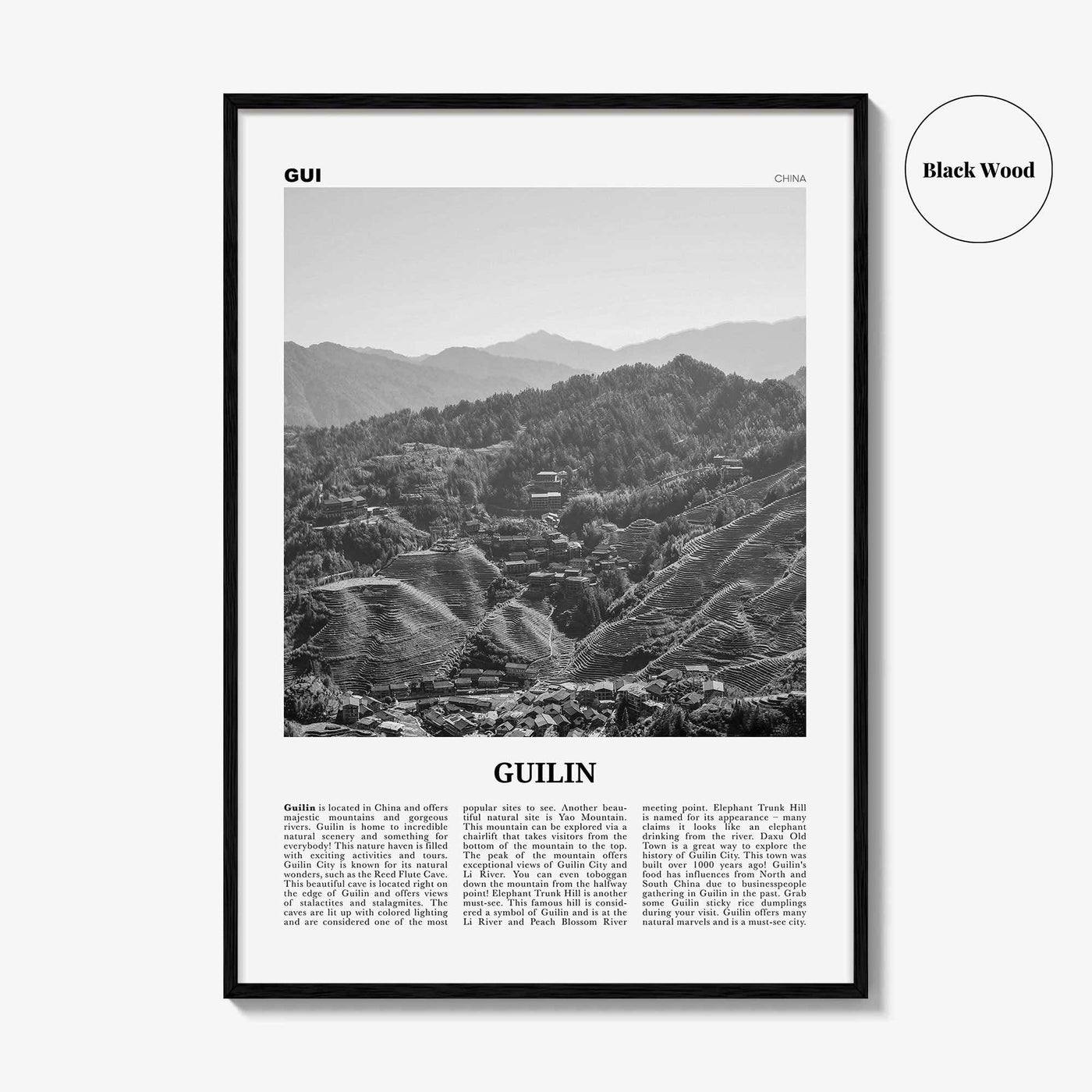 Guilin Print Black and White, Guilin Wall Art, Guilin Poster, Guilin Photo, Guilin Wall Décor, 桂林市, Gveilinz Si, Kweilin, China