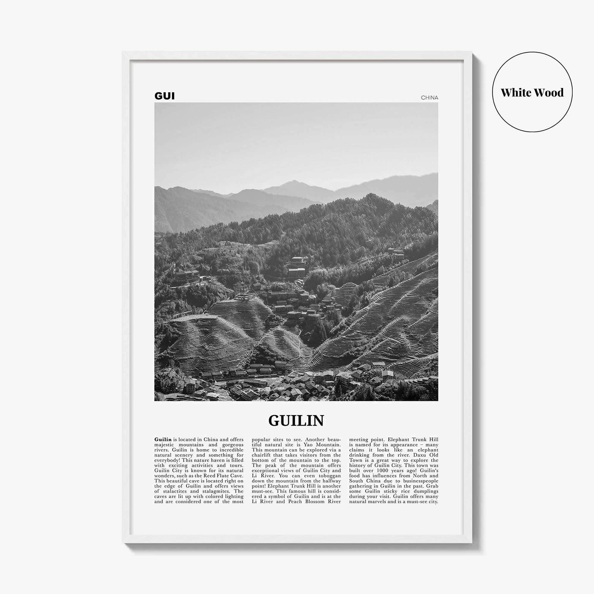 Guilin Print Black and White, Guilin Wall Art, Guilin Poster, Guilin Photo, Guilin Wall Décor, 桂林市, Gveilinz Si, Kweilin, China