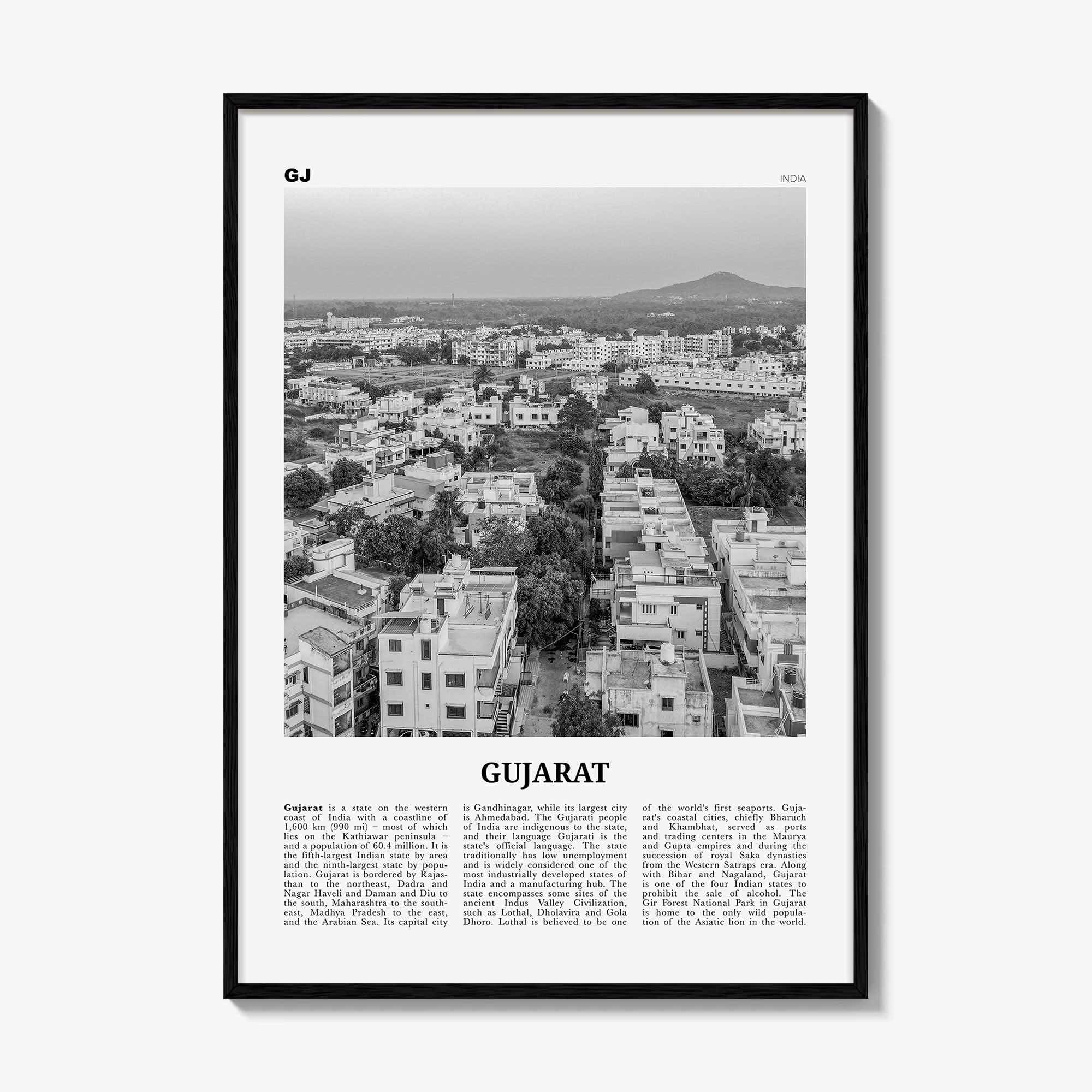 Gujarat Print Black and White, Gujarat Wall Art, Gujarat Poster, Gujarat Photo, Gujarat Wall Décor, India, Gandhinagar, Ahmedabad
