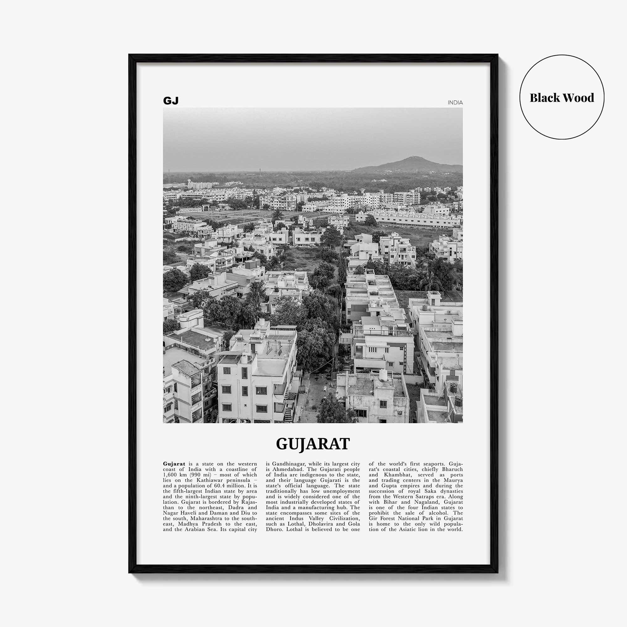 Gujarat Print Black and White, Gujarat Wall Art, Gujarat Poster, Gujarat Photo, Gujarat Wall Décor, India, Gandhinagar, Ahmedabad