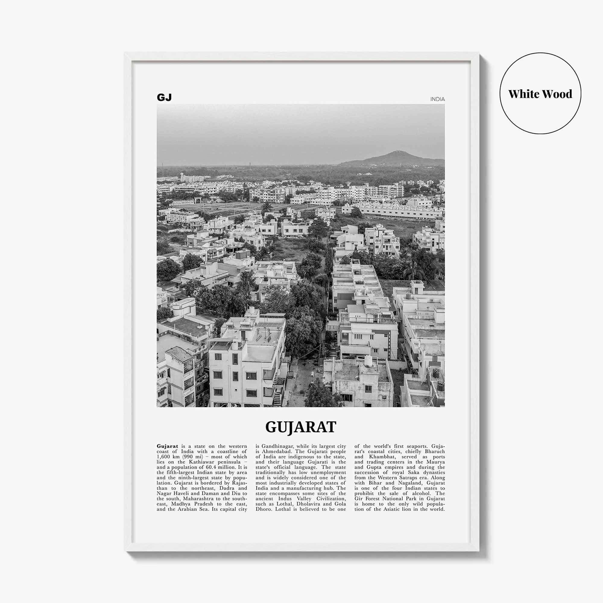 Gujarat Print Black and White, Gujarat Wall Art, Gujarat Poster, Gujarat Photo, Gujarat Wall Décor, India, Gandhinagar, Ahmedabad