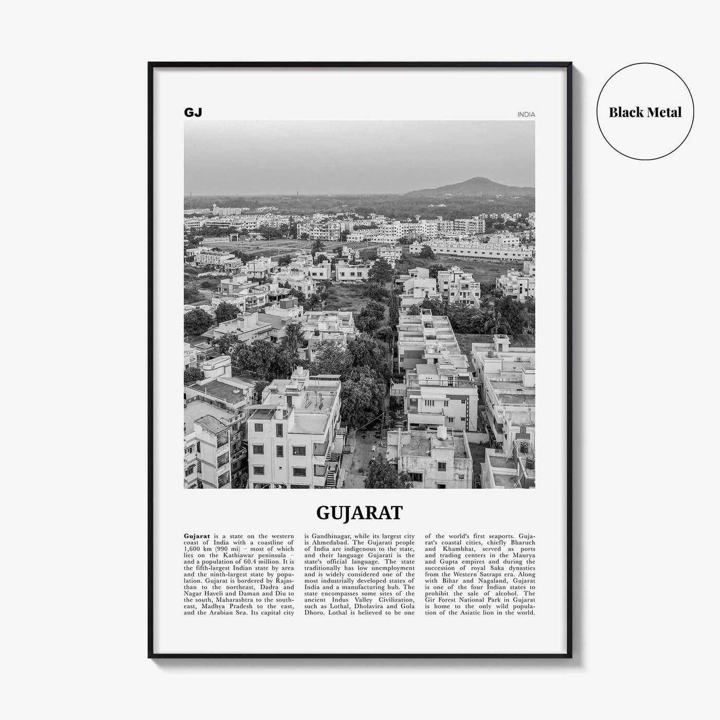 Gujarat Print Black and White, Gujarat Wall Art, Gujarat Poster, Gujarat Photo, Gujarat Wall Décor, India, Gandhinagar, Ahmedabad