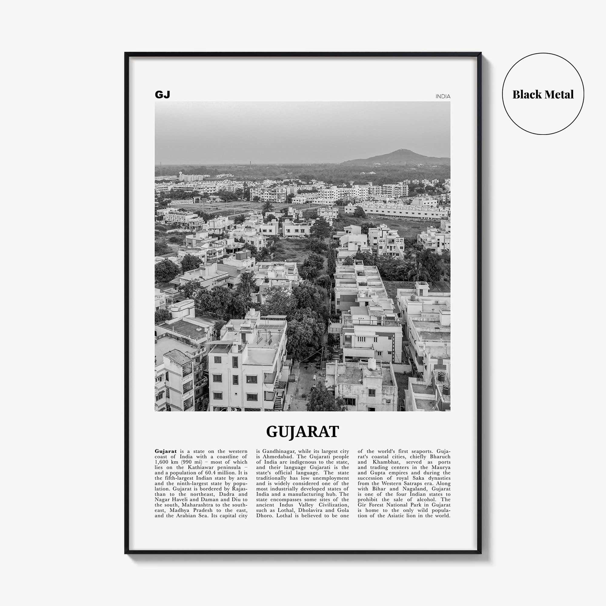 Gujarat Print Black and White, Gujarat Wall Art, Gujarat Poster, Gujarat Photo, Gujarat Wall Décor, India, Gandhinagar, Ahmedabad