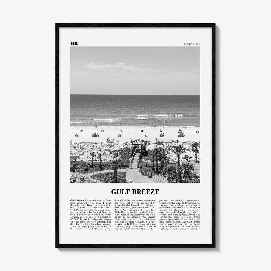 Gulf Breeze Print Black and White, Gulf Breeze Wall Art, Gulf Breeze Poster, Gulf Breeze Photo, Gulf Breeze Map, Gulf Breeze Decor, Florida
