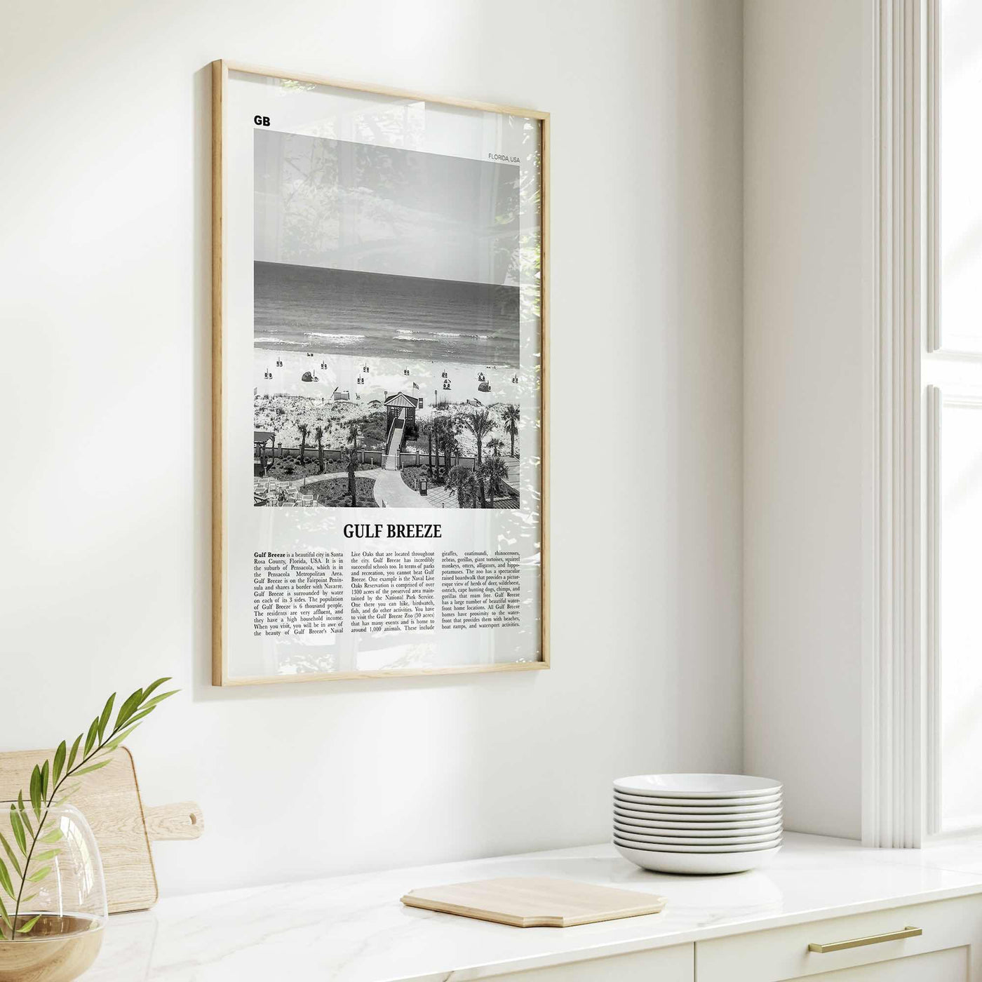 Gulf Breeze Print Black and White, Gulf Breeze Wall Art, Gulf Breeze Poster, Gulf Breeze Photo, Gulf Breeze Map, Gulf Breeze Decor, Florida