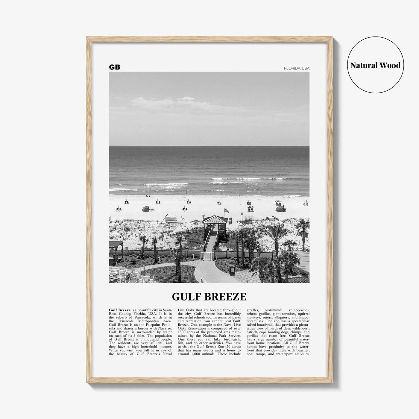 Gulf Breeze Print Black and White, Gulf Breeze Wall Art, Gulf Breeze Poster, Gulf Breeze Photo, Gulf Breeze Map, Gulf Breeze Decor, Florida