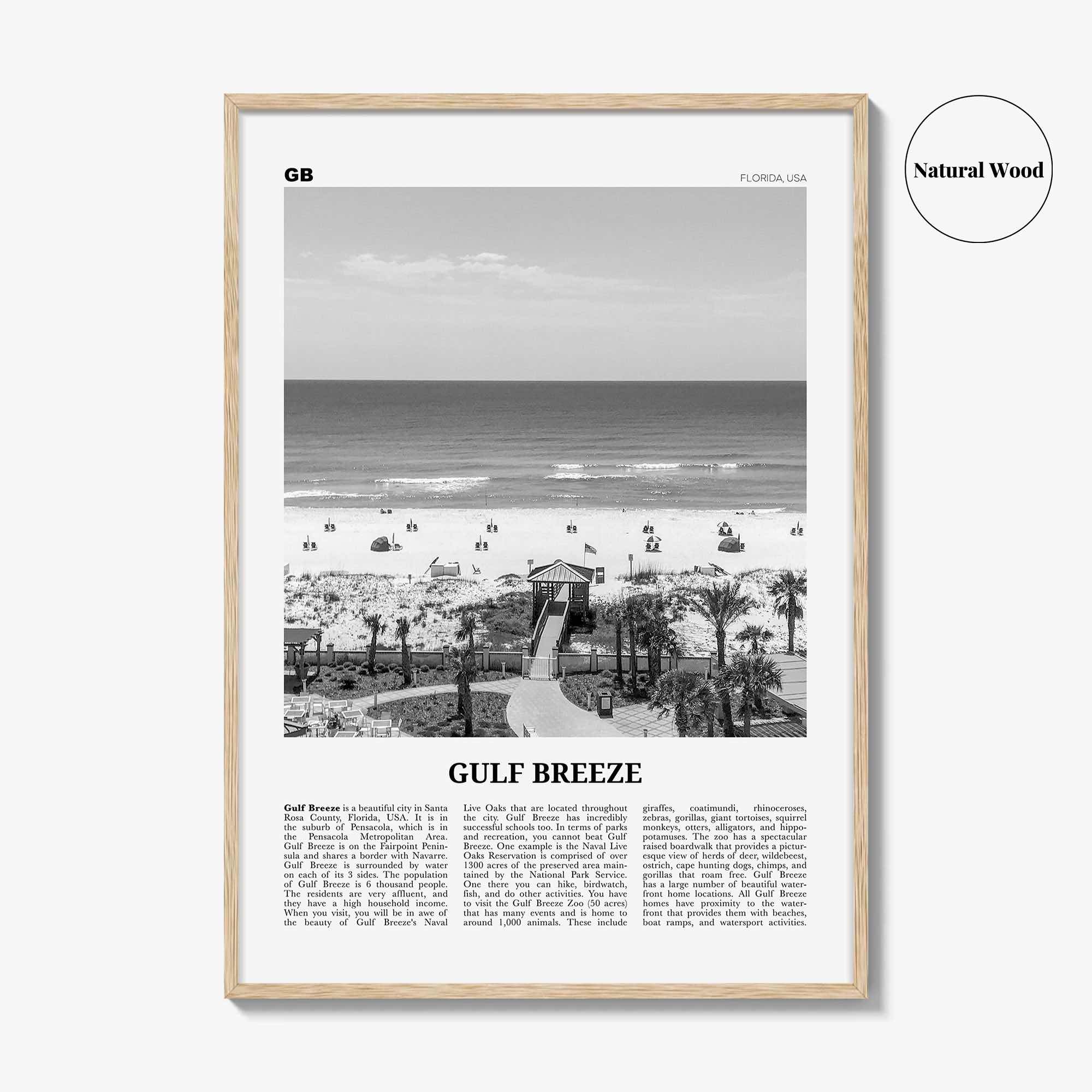 Gulf Breeze Print Black and White, Gulf Breeze Wall Art, Gulf Breeze Poster, Gulf Breeze Photo, Gulf Breeze Map, Gulf Breeze Decor, Florida