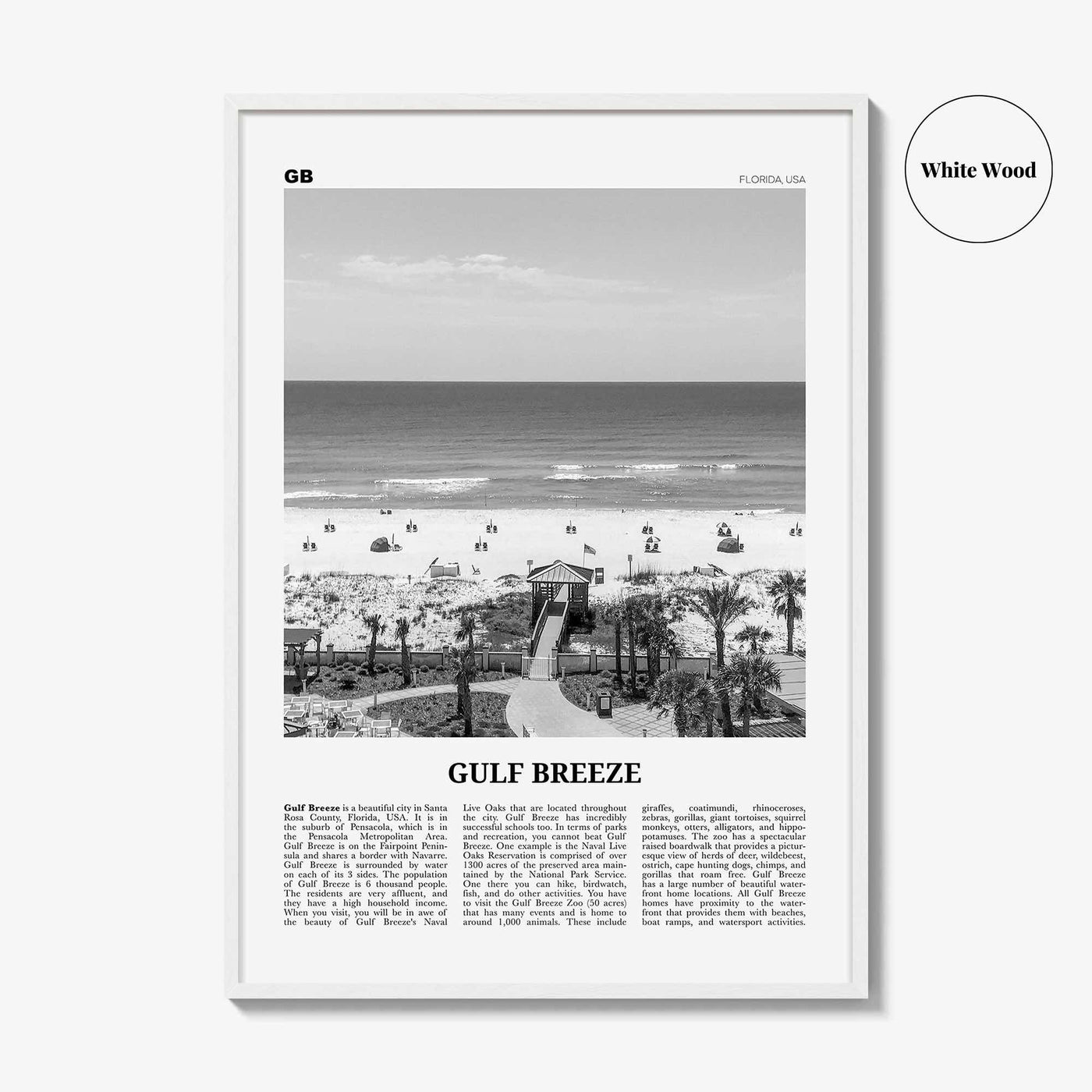 Gulf Breeze Print Black and White, Gulf Breeze Wall Art, Gulf Breeze Poster, Gulf Breeze Photo, Gulf Breeze Map, Gulf Breeze Decor, Florida