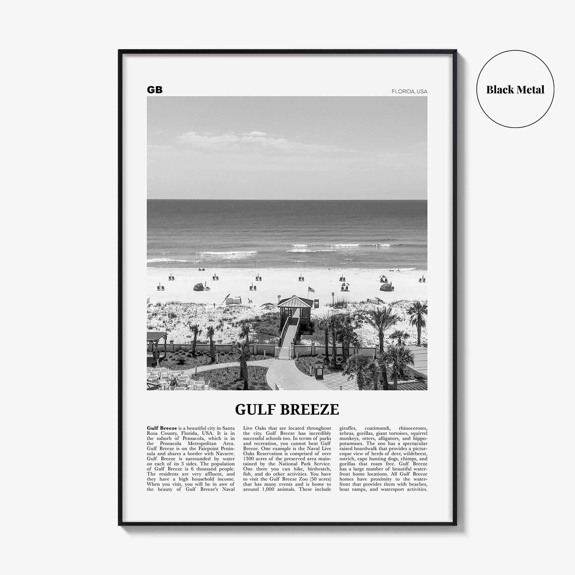 Gulf Breeze Print Black and White, Gulf Breeze Wall Art, Gulf Breeze Poster, Gulf Breeze Photo, Gulf Breeze Map, Gulf Breeze Decor, Florida