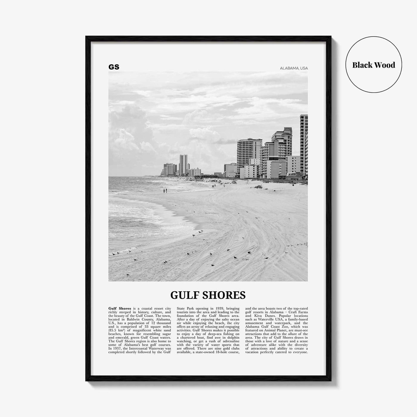 Gulf Shores Print Black and White, Gulf Shores Wall Art, Gulf Shores Poster, Gulf Shores Photo, Gulf Shores Wall Décor, Alabama, USA