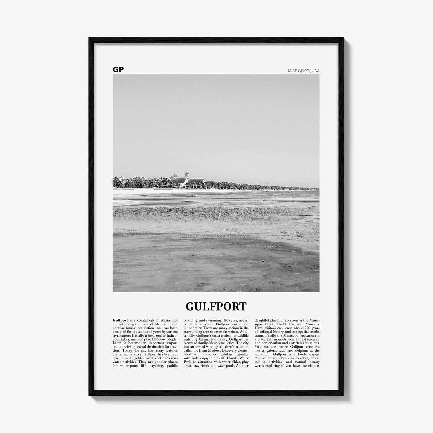 Gulfport Print Black and White, Gulfport Wall Art, Gulfport Poster, Gulfport Photo, Gulfport Wall Décor, Gulfport Map, Mississippi, USA