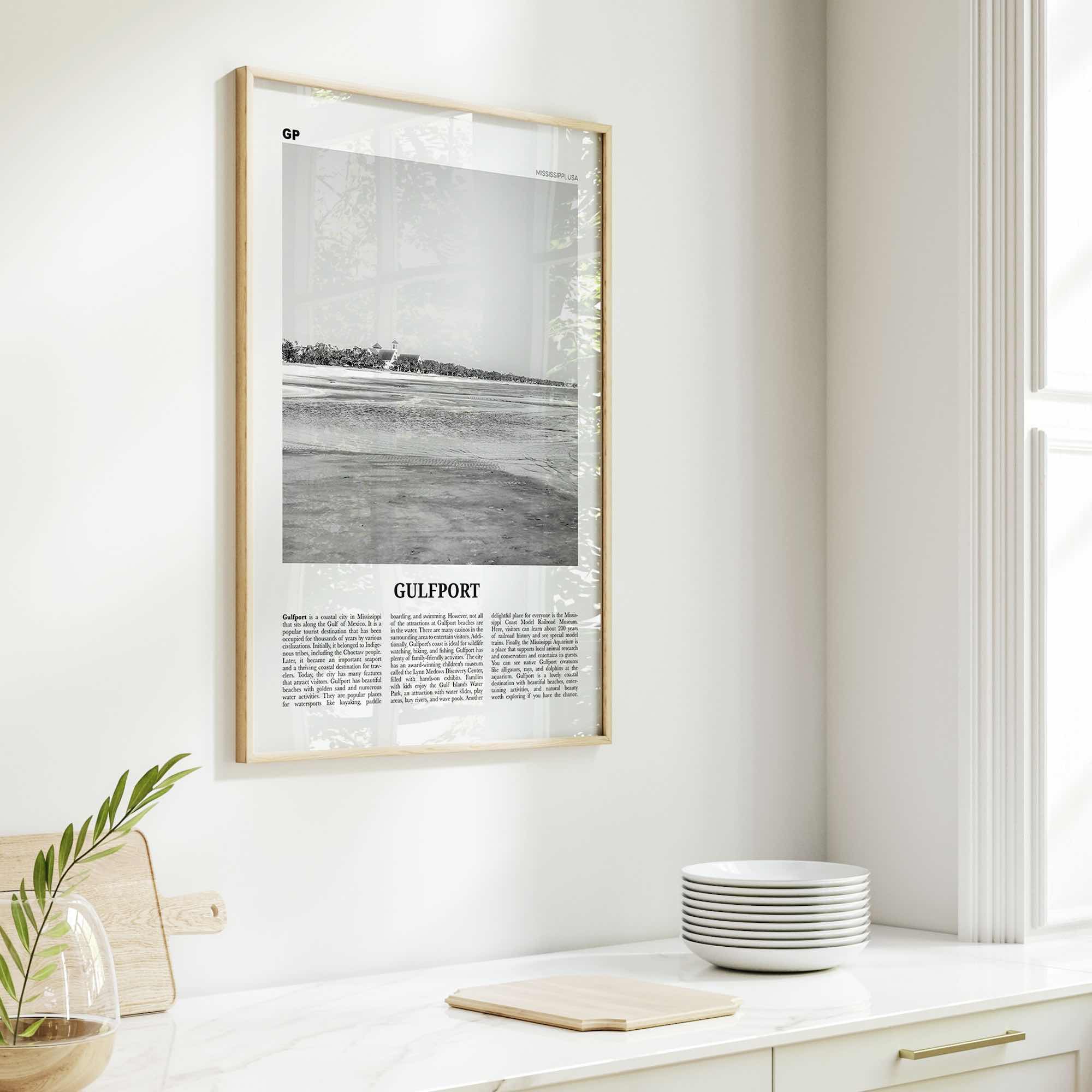 Gulfport Print Black and White, Gulfport Wall Art, Gulfport Poster, Gulfport Photo, Gulfport Wall Décor, Gulfport Map, Mississippi, USA