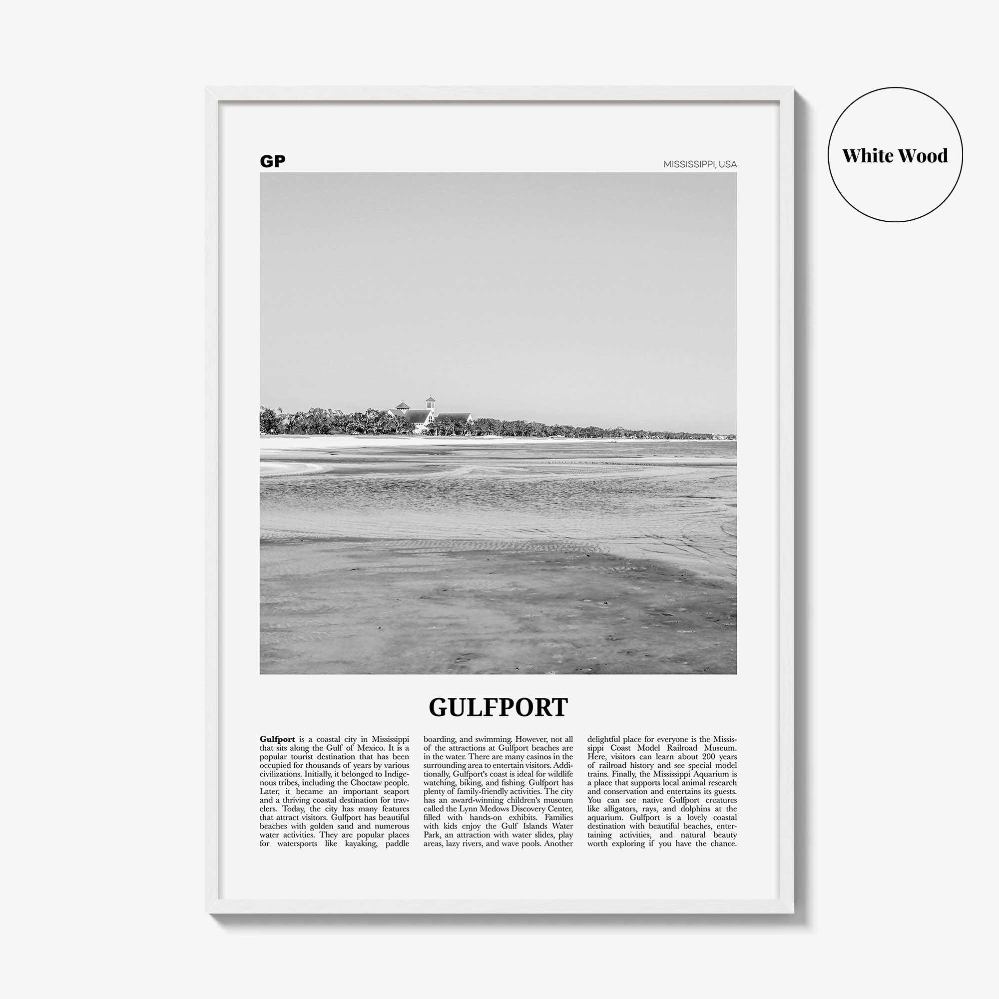 Gulfport Print Black and White, Gulfport Wall Art, Gulfport Poster, Gulfport Photo, Gulfport Wall Décor, Gulfport Map, Mississippi, USA