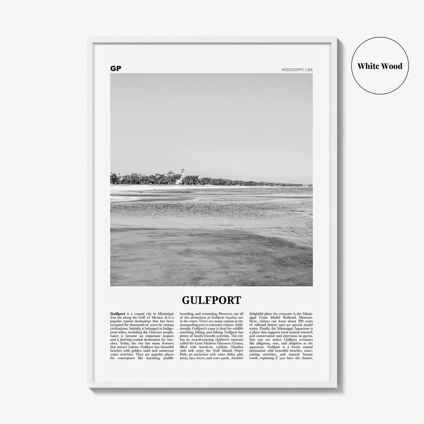 Gulfport Print Black and White, Gulfport Wall Art, Gulfport Poster, Gulfport Photo, Gulfport Wall Décor, Gulfport Map, Mississippi, USA