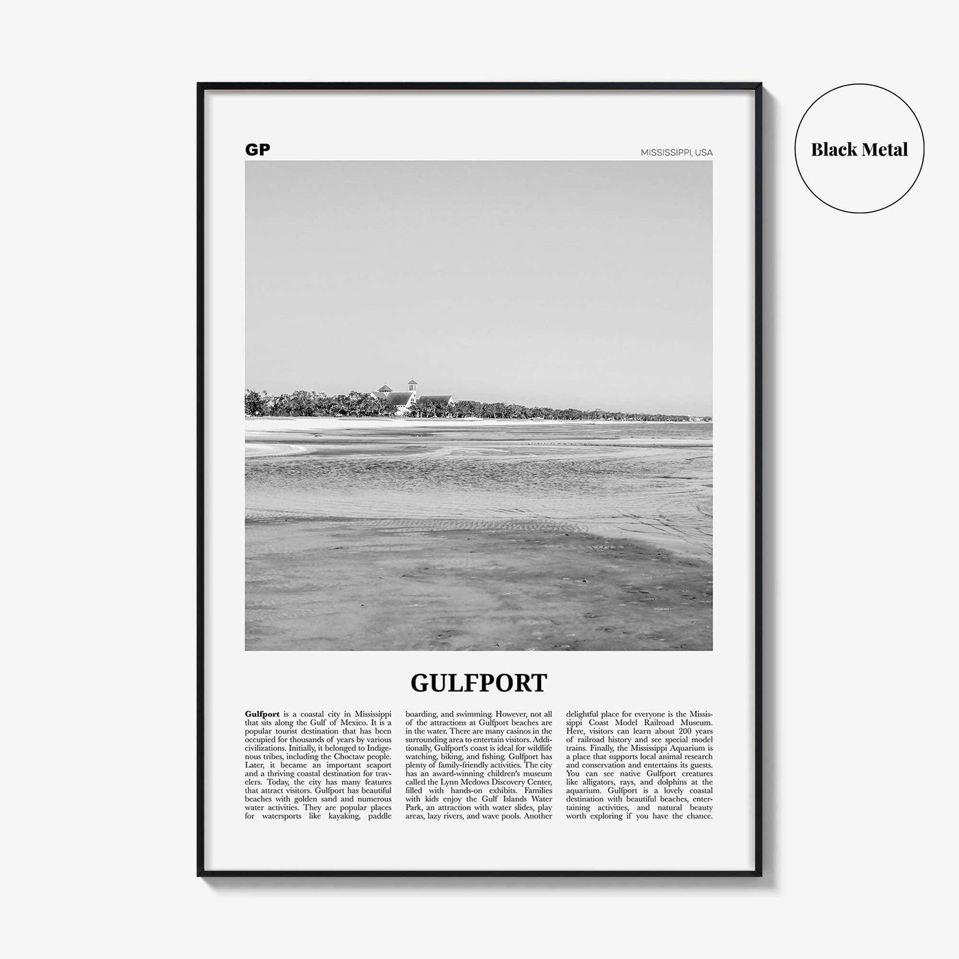 Gulfport Print Black and White, Gulfport Wall Art, Gulfport Poster, Gulfport Photo, Gulfport Wall Décor, Gulfport Map, Mississippi, USA