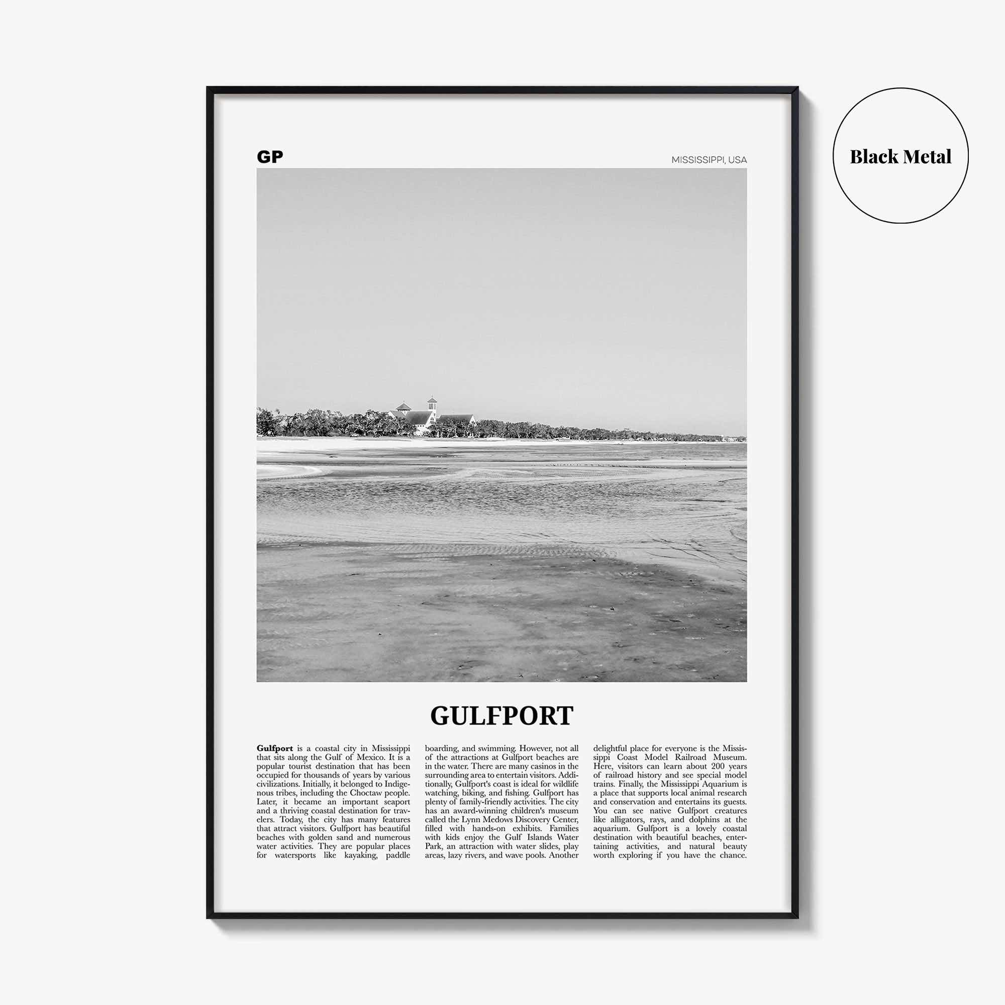 Gulfport Print Black and White, Gulfport Wall Art, Gulfport Poster, Gulfport Photo, Gulfport Wall Décor, Gulfport Map, Mississippi, USA