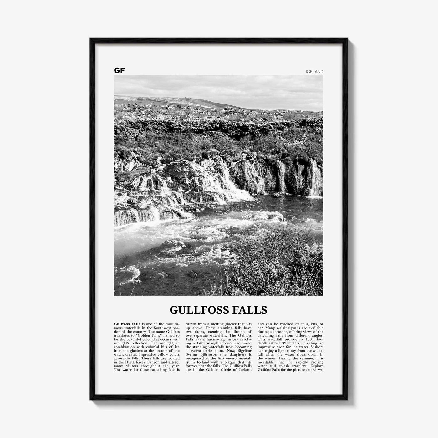 Gullfoss Falls Print Black and White, Gullfoss Falls Wall Art, Gullfoss Falls Poster, Gullfoss Falls Photo, Gullfoss Wall Décor, Iceland
