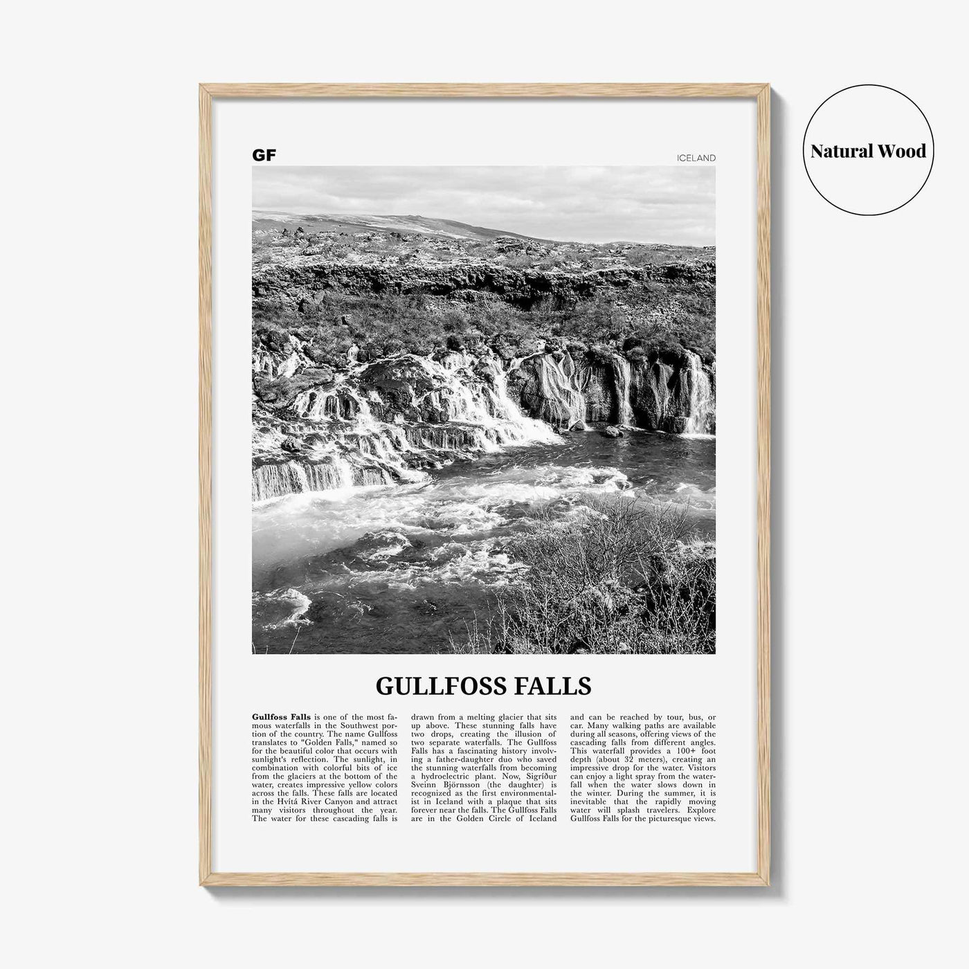 Gullfoss Falls Print Black and White, Gullfoss Falls Wall Art, Gullfoss Falls Poster, Gullfoss Falls Photo, Gullfoss Wall Décor, Iceland