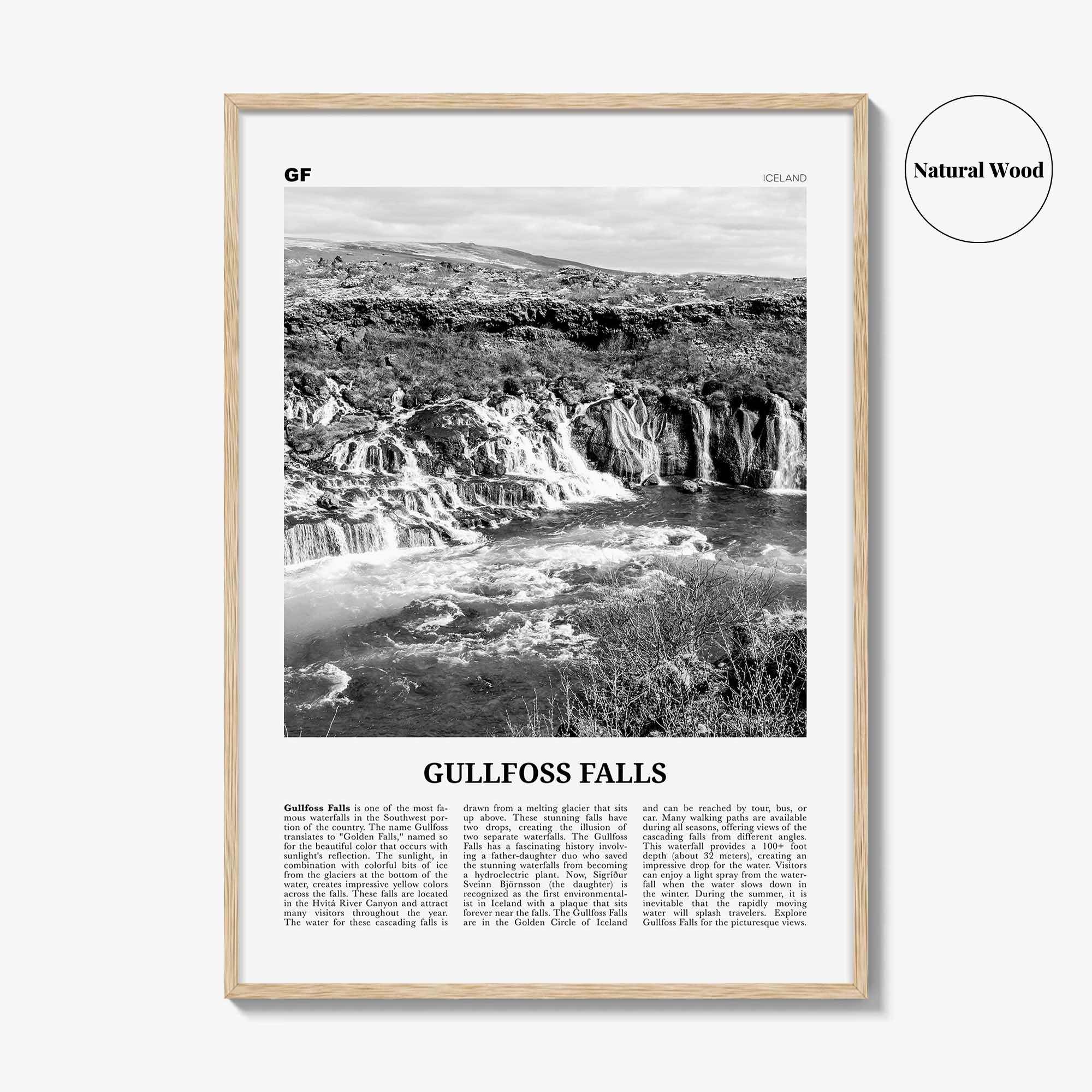 Gullfoss Falls Print Black and White, Gullfoss Falls Wall Art, Gullfoss Falls Poster, Gullfoss Falls Photo, Gullfoss Wall Décor, Iceland