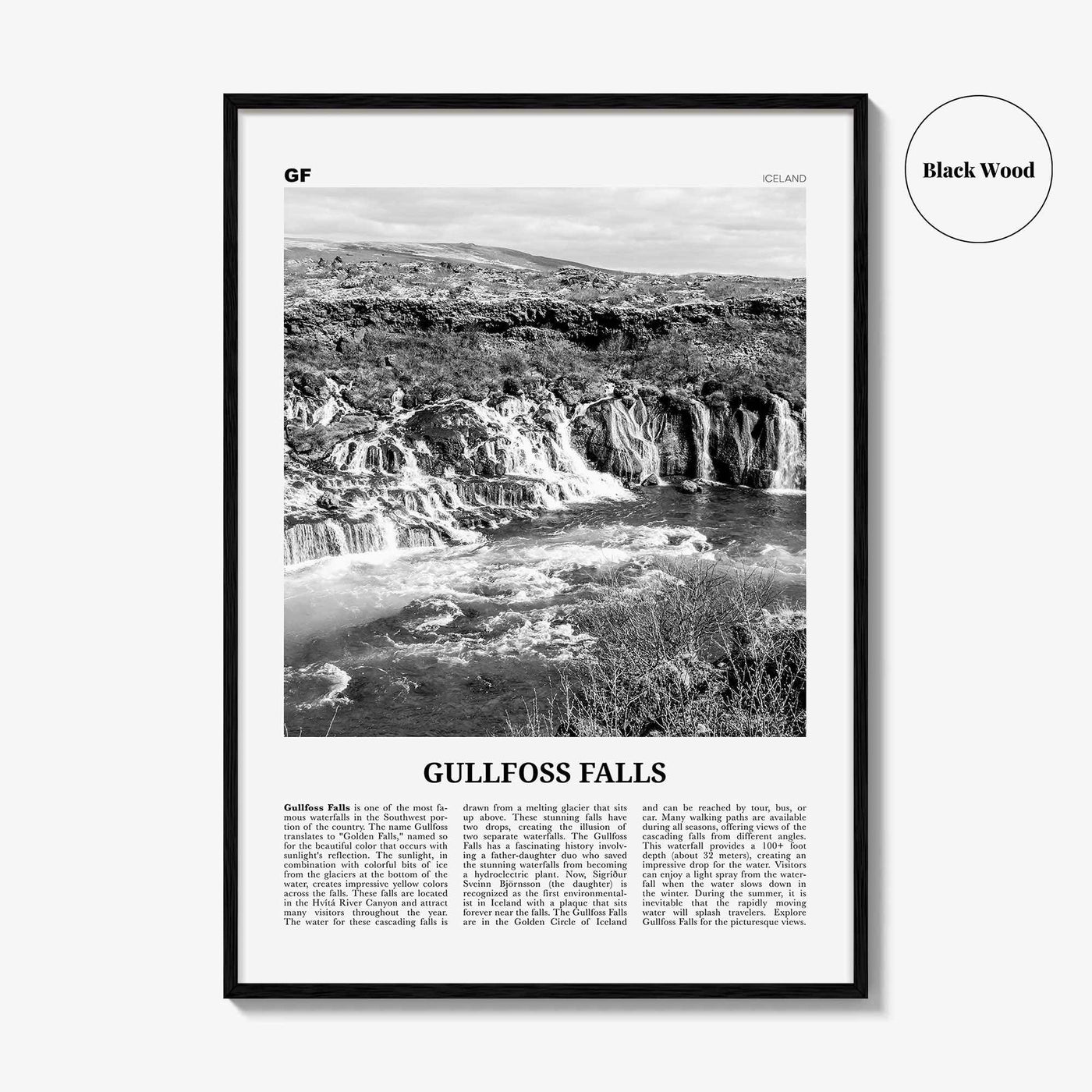 Gullfoss Falls Print Black and White, Gullfoss Falls Wall Art, Gullfoss Falls Poster, Gullfoss Falls Photo, Gullfoss Wall Décor, Iceland