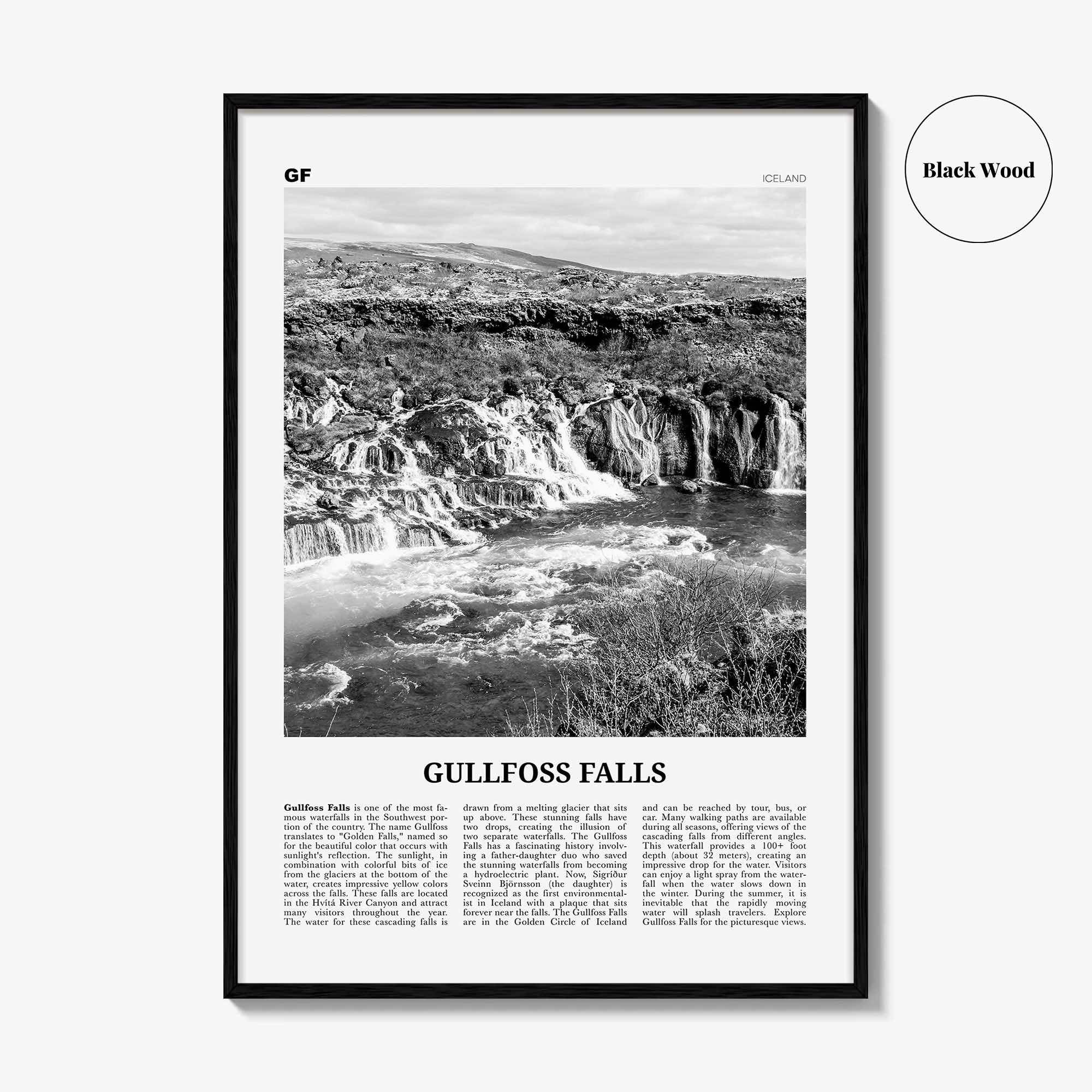 Gullfoss Falls Print Black and White, Gullfoss Falls Wall Art, Gullfoss Falls Poster, Gullfoss Falls Photo, Gullfoss Wall Décor, Iceland