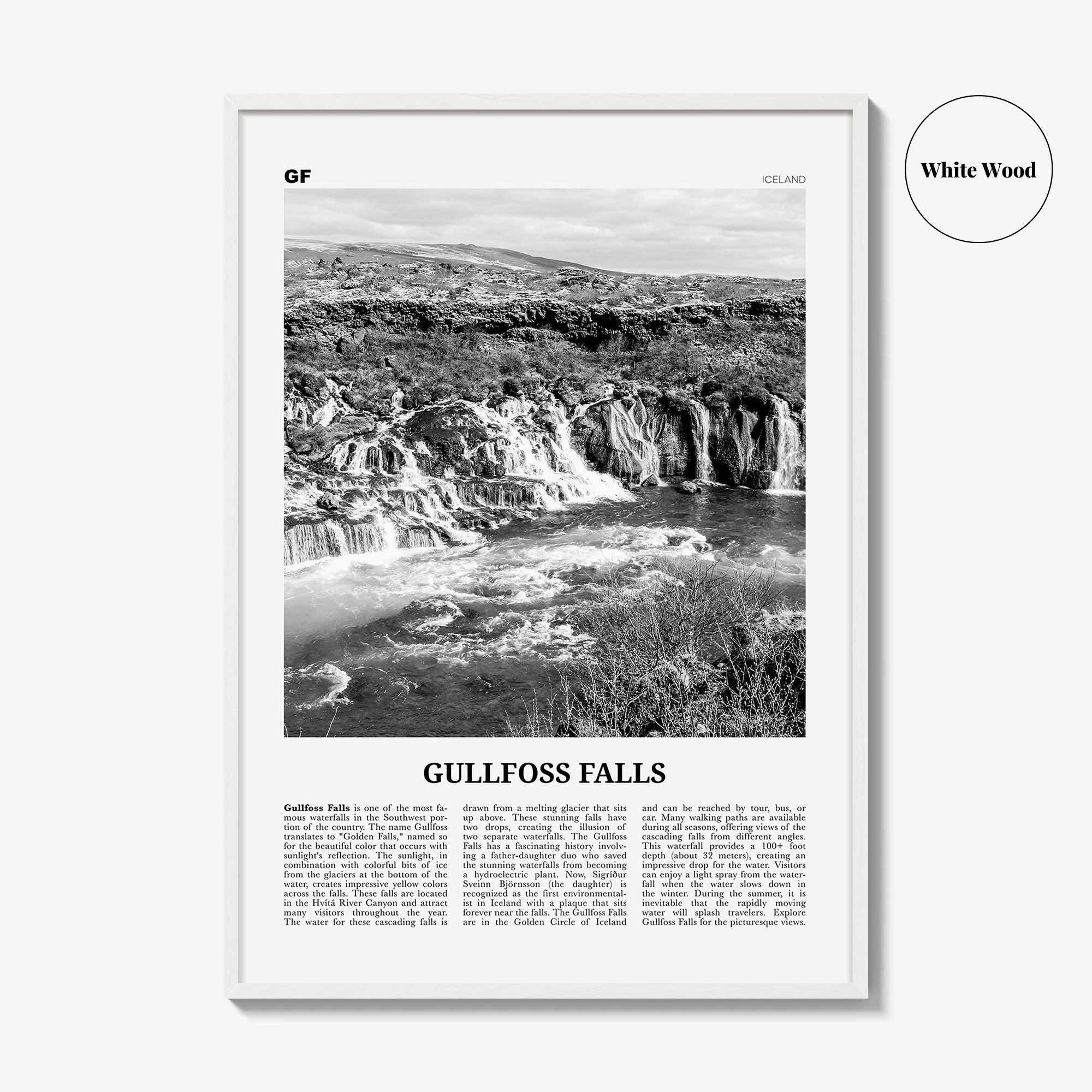 Gullfoss Falls Print Black and White, Gullfoss Falls Wall Art, Gullfoss Falls Poster, Gullfoss Falls Photo, Gullfoss Wall Décor, Iceland