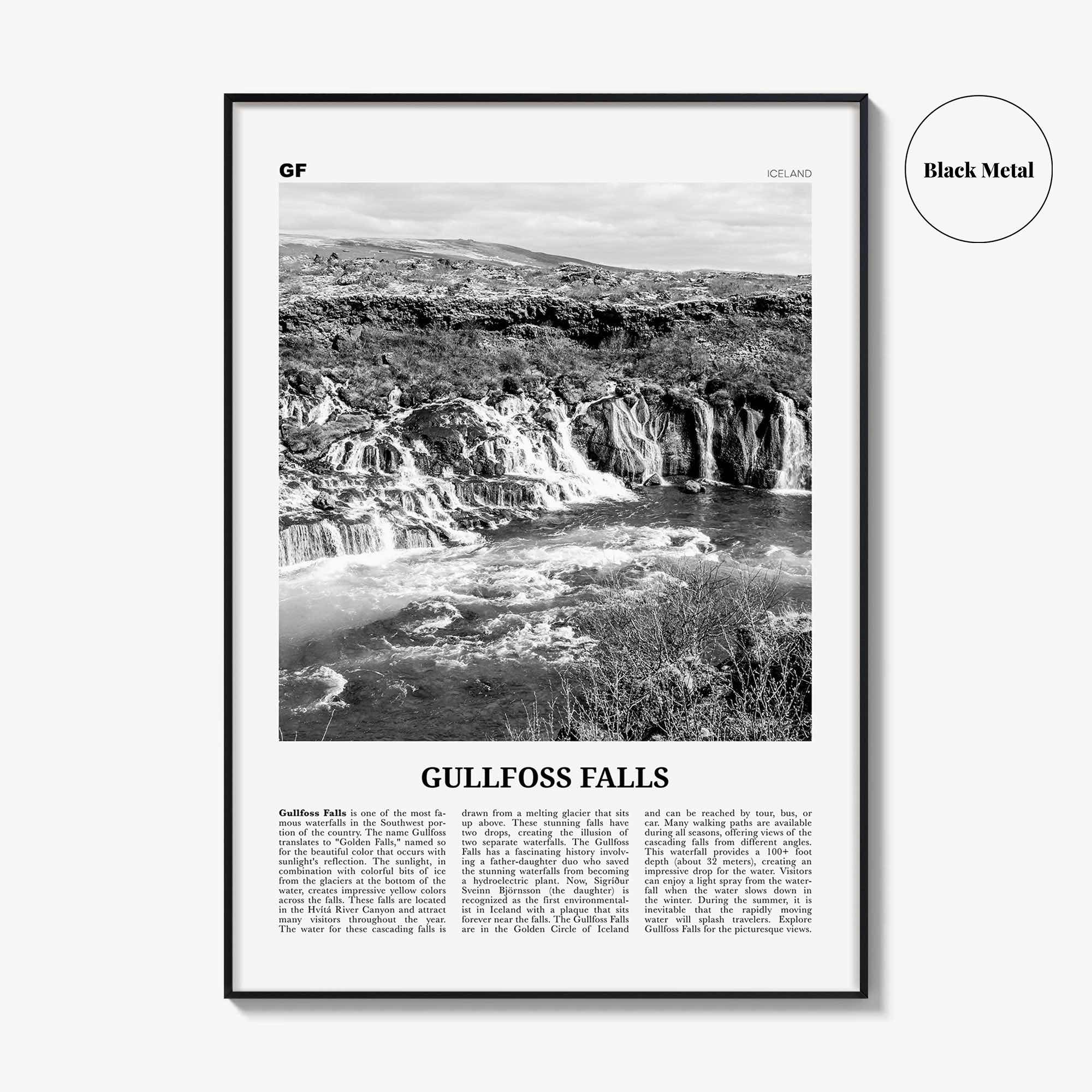 Gullfoss Falls Print Black and White, Gullfoss Falls Wall Art, Gullfoss Falls Poster, Gullfoss Falls Photo, Gullfoss Wall Décor, Iceland