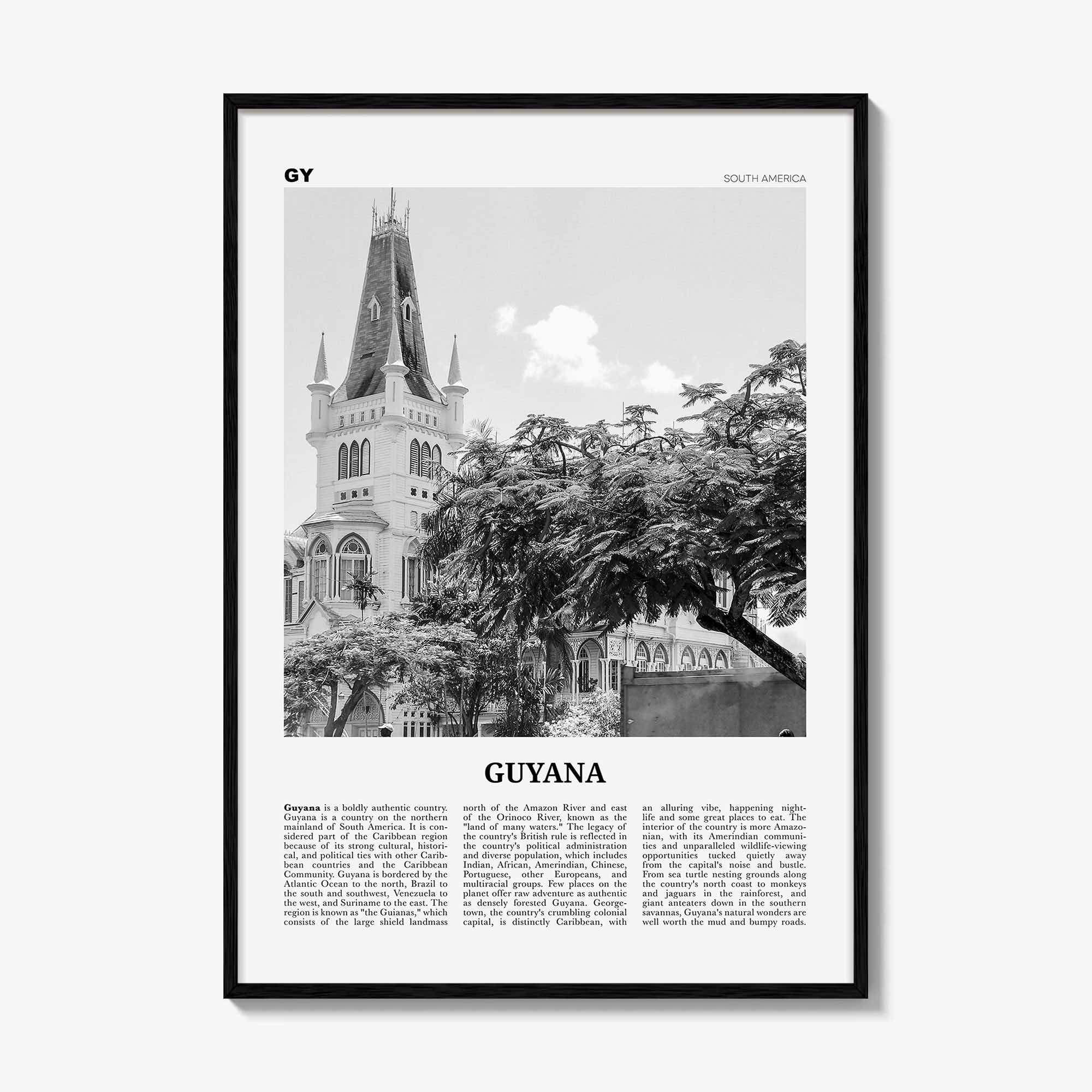 Guyana Print Black and White, Guyana Wall Art, Guyana Poster, Guyana Photo, Guyana Wall Decor, Country Art Print, Georgetown, South America