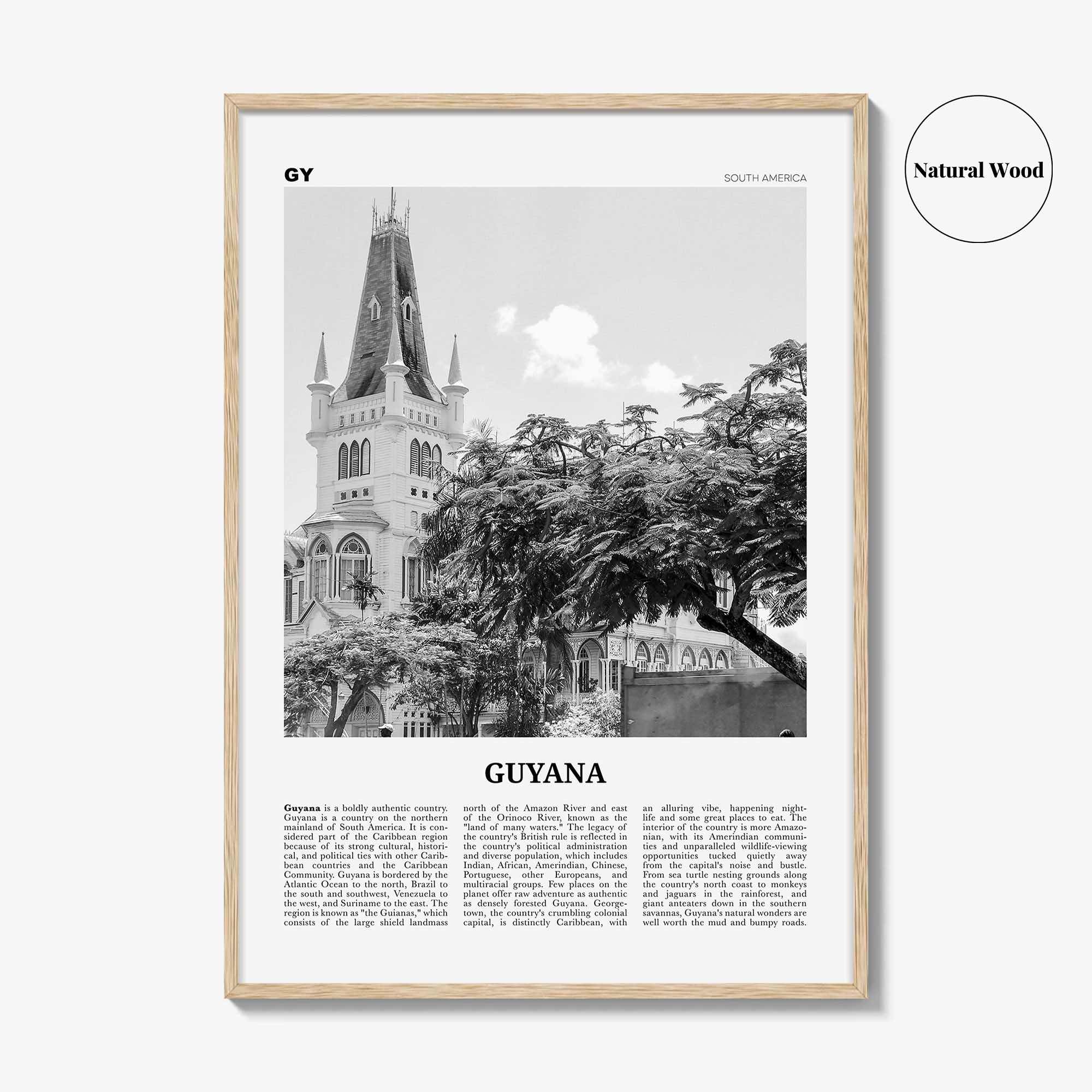Guyana Print Black and White, Guyana Wall Art, Guyana Poster, Guyana Photo, Guyana Wall Decor, Country Art Print, Georgetown, South America