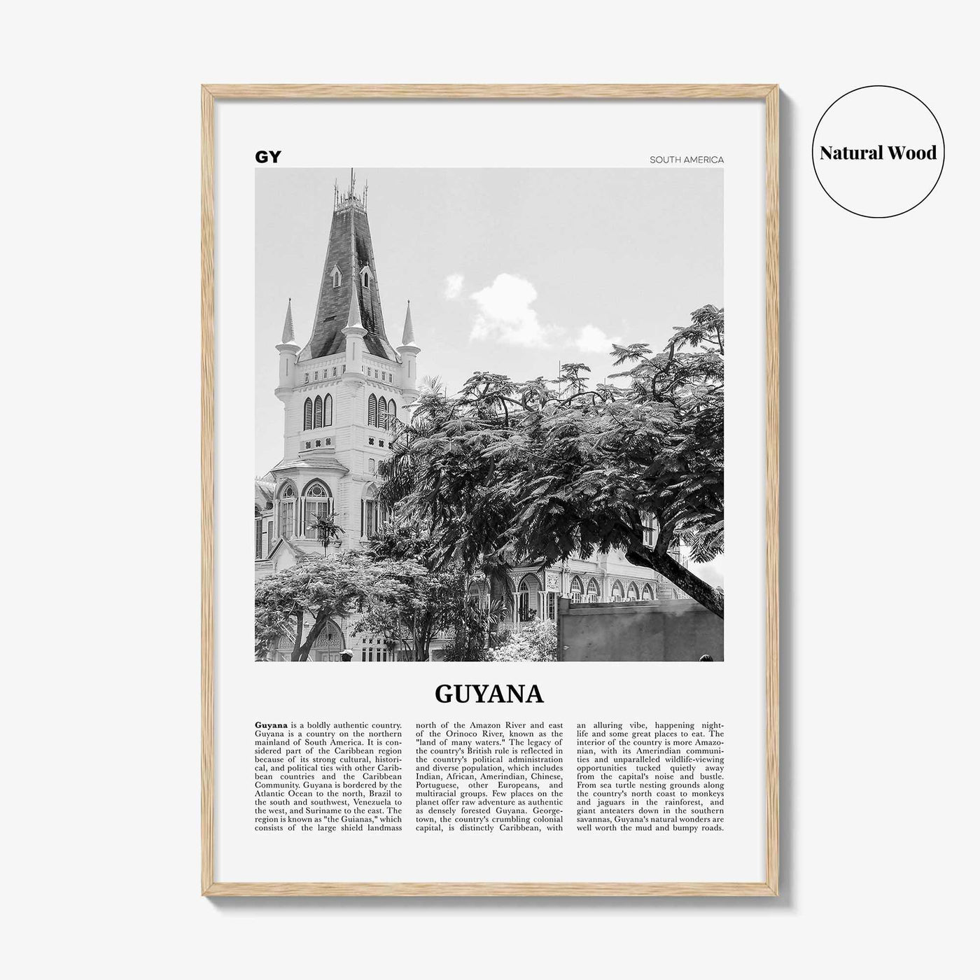 Guyana Print Black and White, Guyana Wall Art, Guyana Poster, Guyana Photo, Guyana Wall Decor, Country Art Print, Georgetown, South America