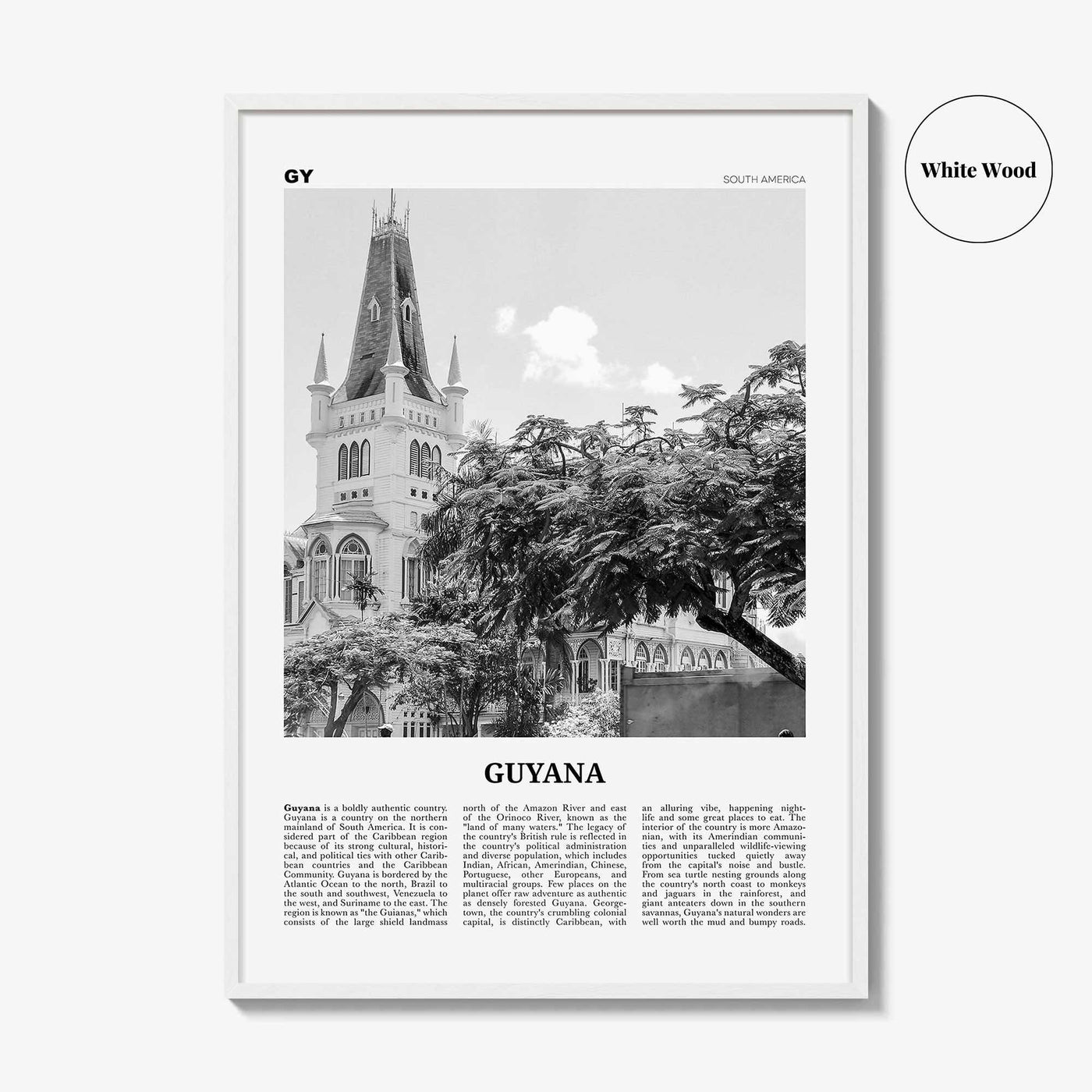 Guyana Print Black and White, Guyana Wall Art, Guyana Poster, Guyana Photo, Guyana Wall Decor, Country Art Print, Georgetown, South America