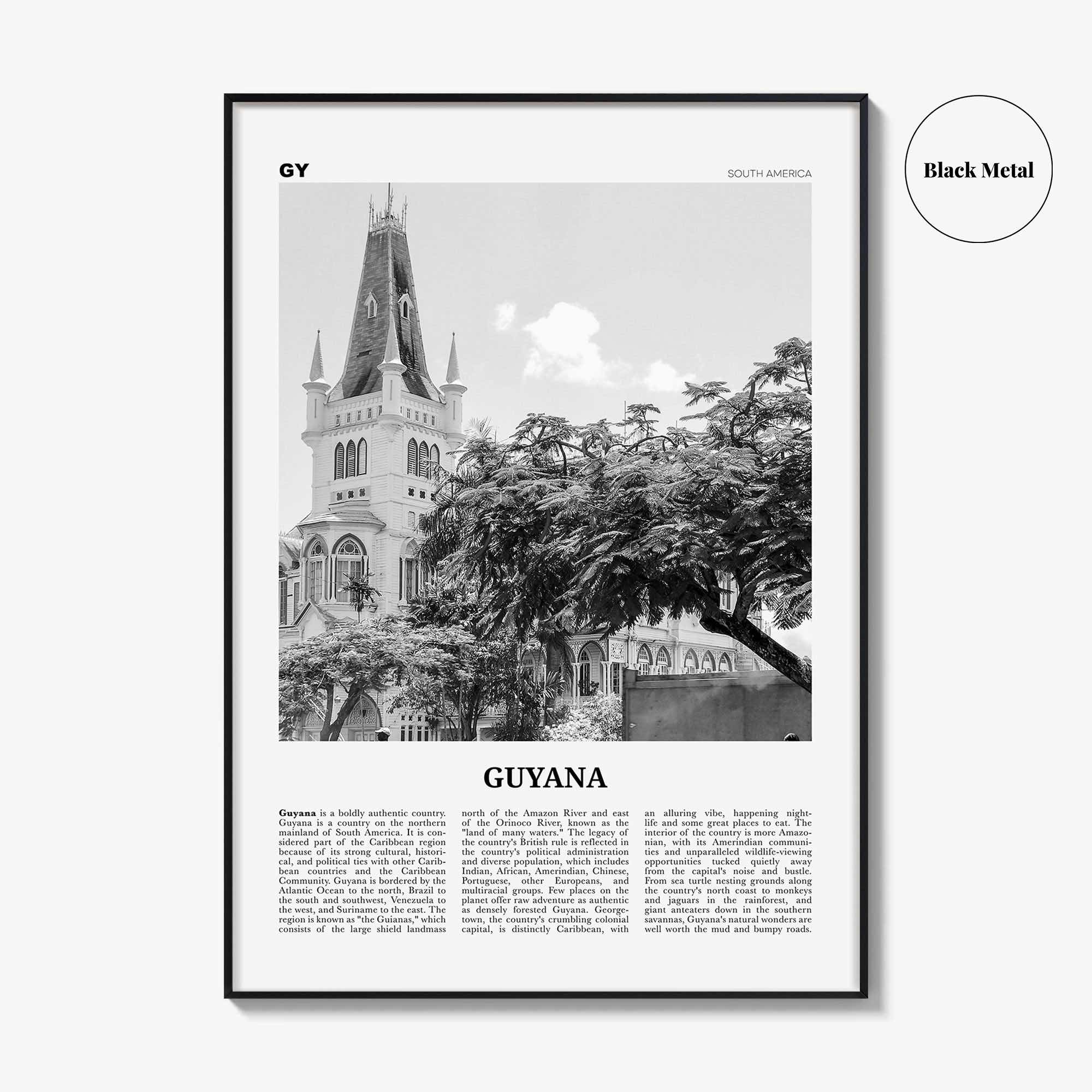 Guyana Print Black and White, Guyana Wall Art, Guyana Poster, Guyana Photo, Guyana Wall Decor, Country Art Print, Georgetown, South America