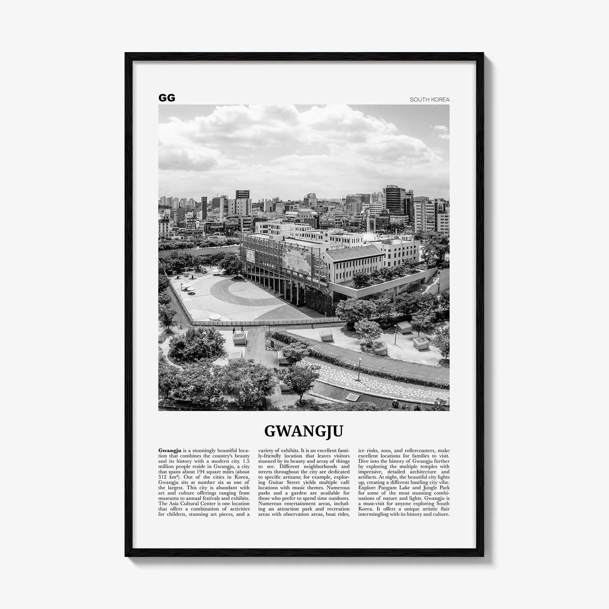 Gwangju Print Black and White, Gwangju Wall Art, Gwangju Poster, Gwangju Photo, Gwangju Wall Décor, Gwangju Map, South Korea