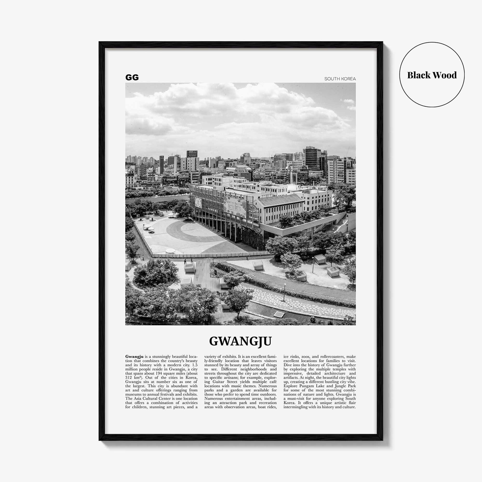 Gwangju Print Black and White, Gwangju Wall Art, Gwangju Poster, Gwangju Photo, Gwangju Wall Décor, Gwangju Map, South Korea