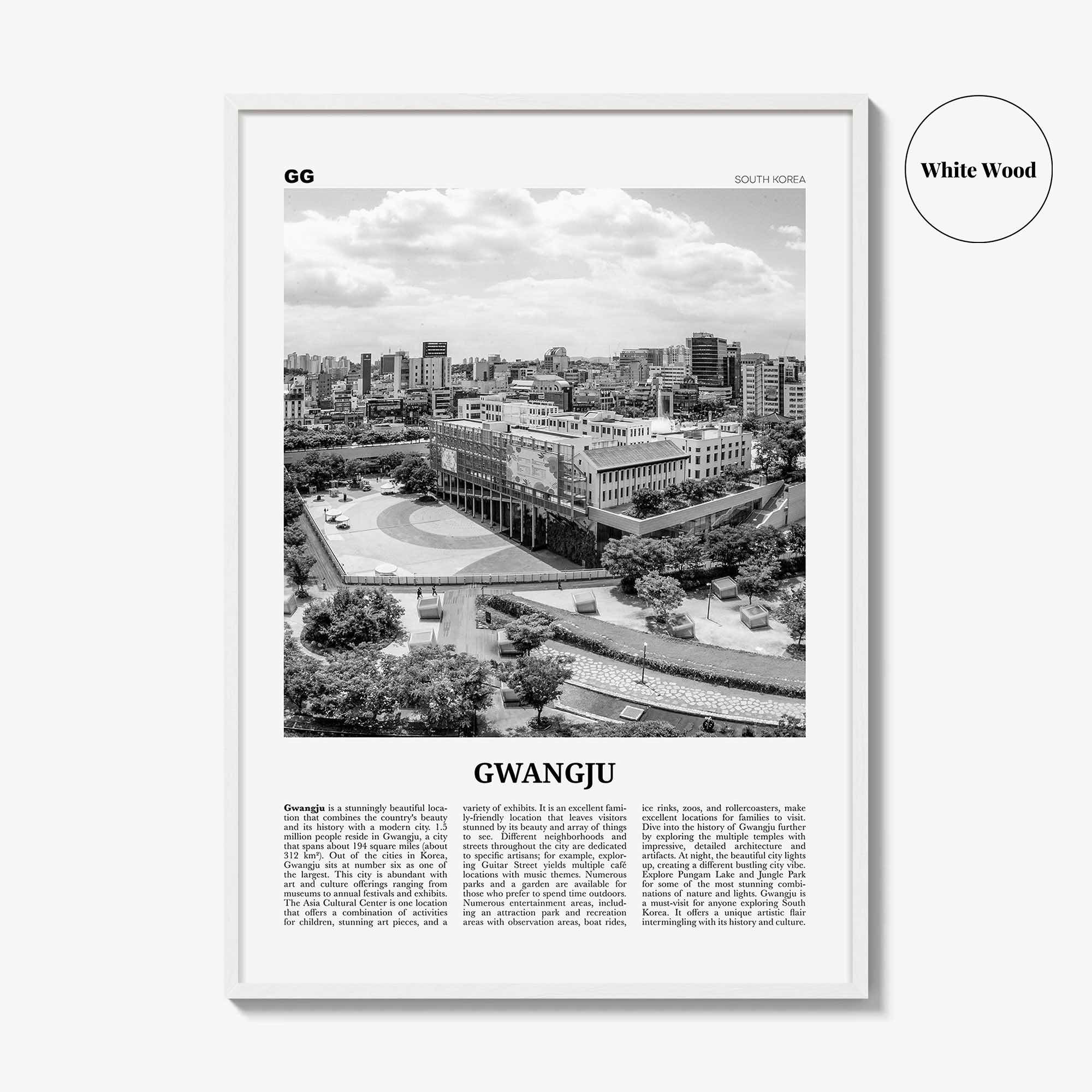 Gwangju Print Black and White, Gwangju Wall Art, Gwangju Poster, Gwangju Photo, Gwangju Wall Décor, Gwangju Map, South Korea