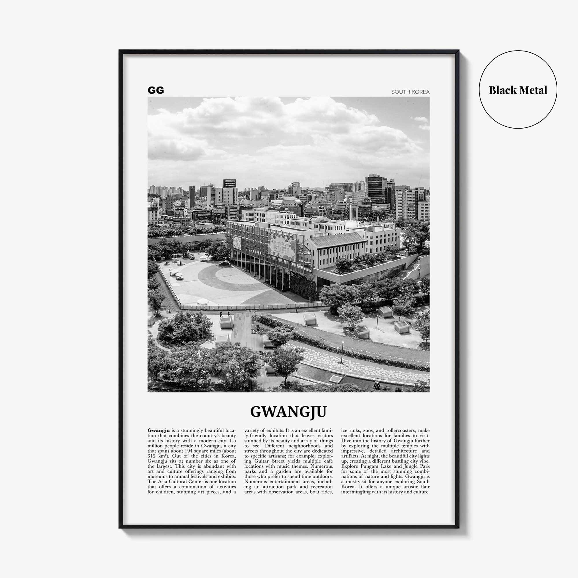 Gwangju Print Black and White, Gwangju Wall Art, Gwangju Poster, Gwangju Photo, Gwangju Wall Décor, Gwangju Map, South Korea