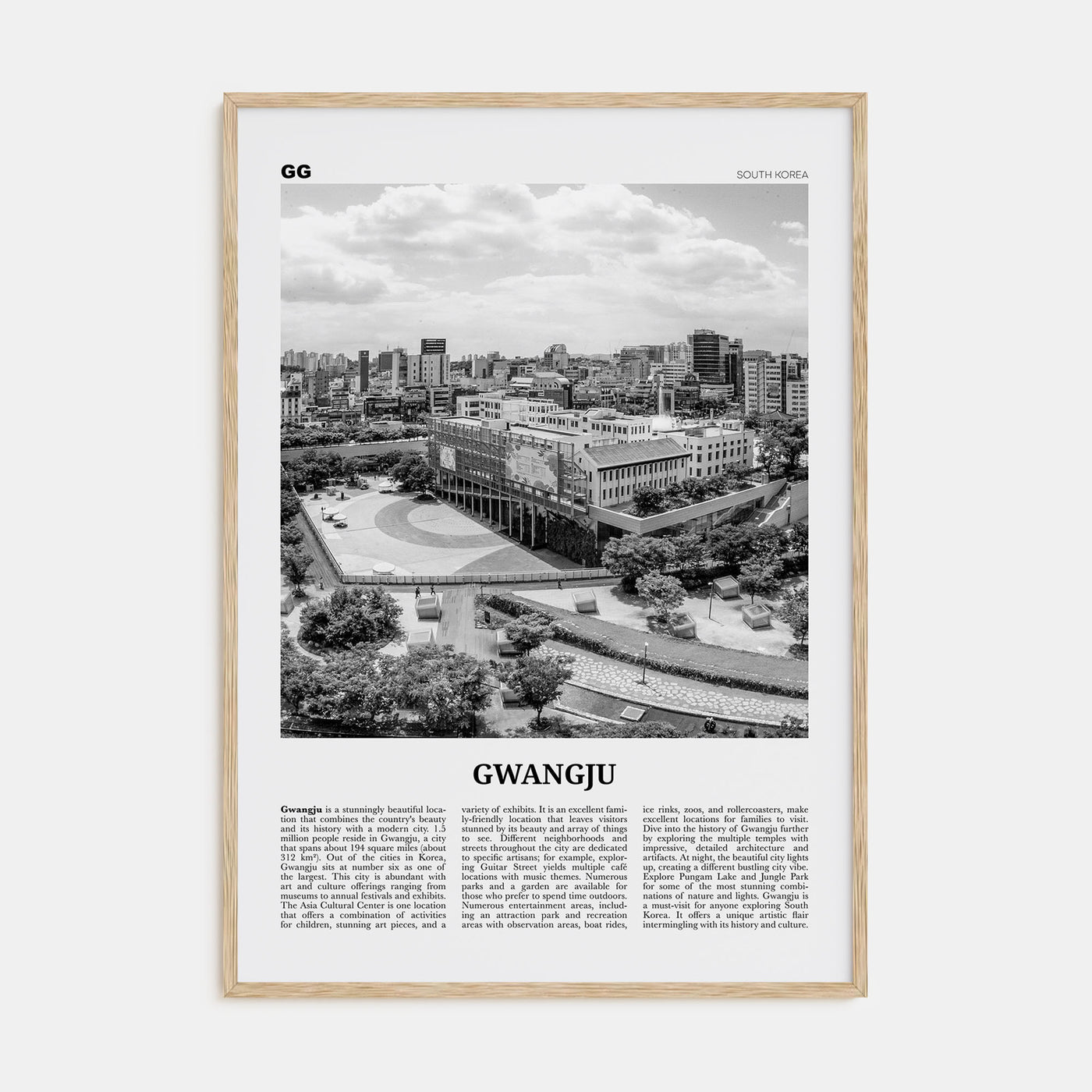 Gwangju Travel B&W Poster