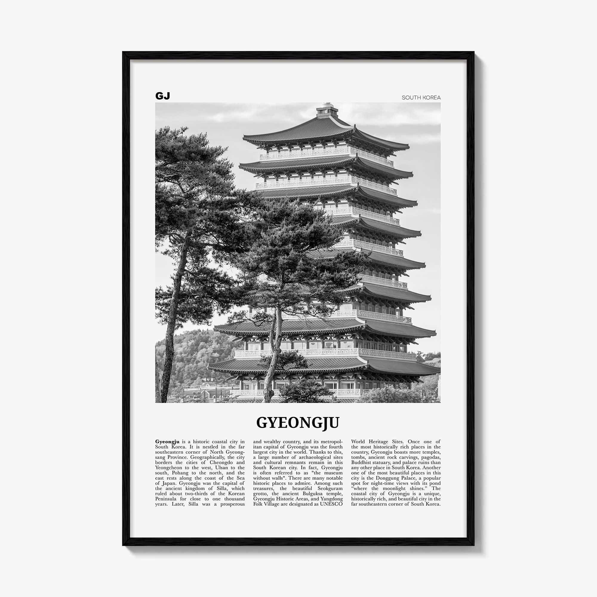 Gyeongju Print Black and White, Gyeongju Wall Art, Gyeongju Poster, Gyeongju Photo, Gyeongju Wall Décor, Gyeongju Map, South Korea