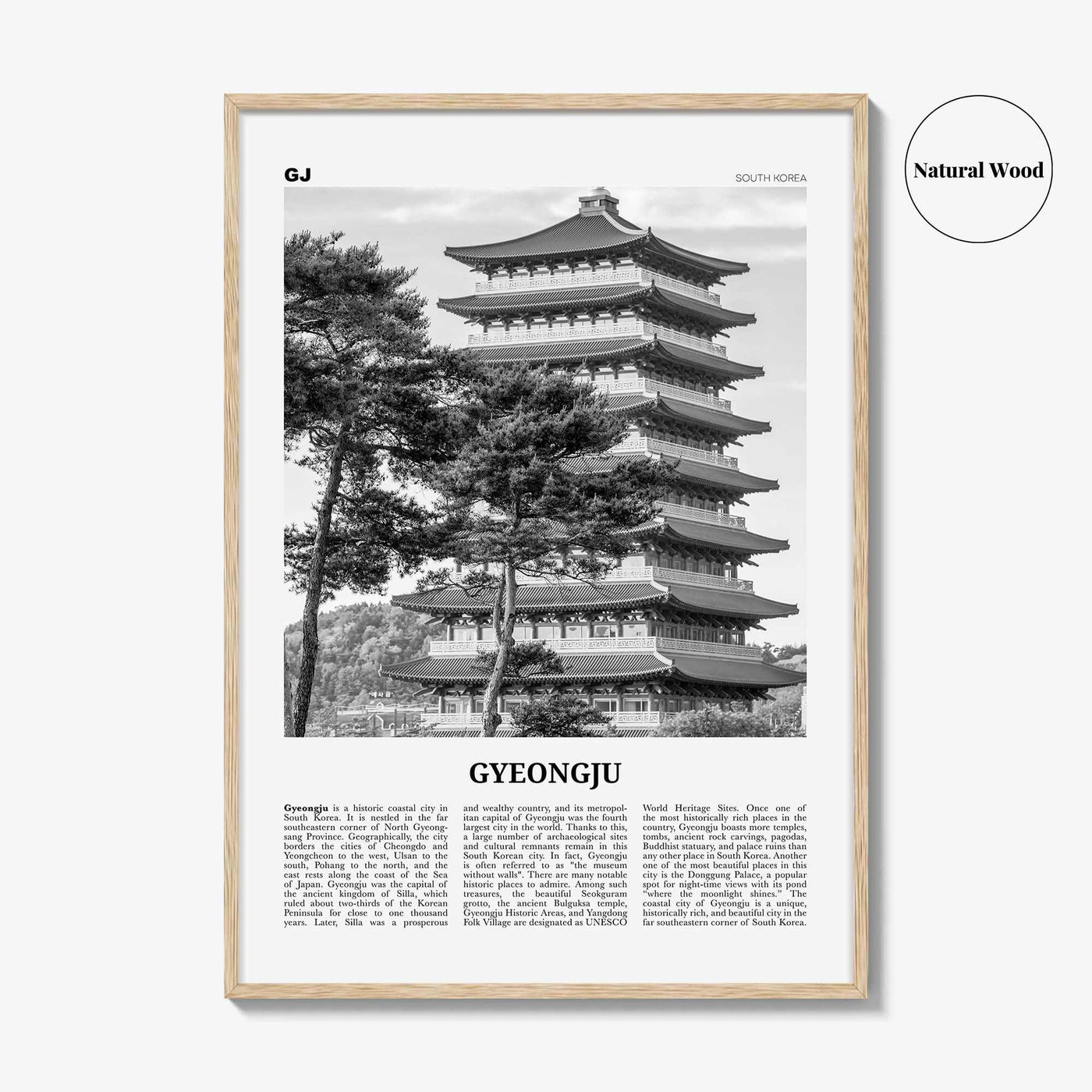 Gyeongju Print Black and White, Gyeongju Wall Art, Gyeongju Poster, Gyeongju Photo, Gyeongju Wall Décor, Gyeongju Map, South Korea