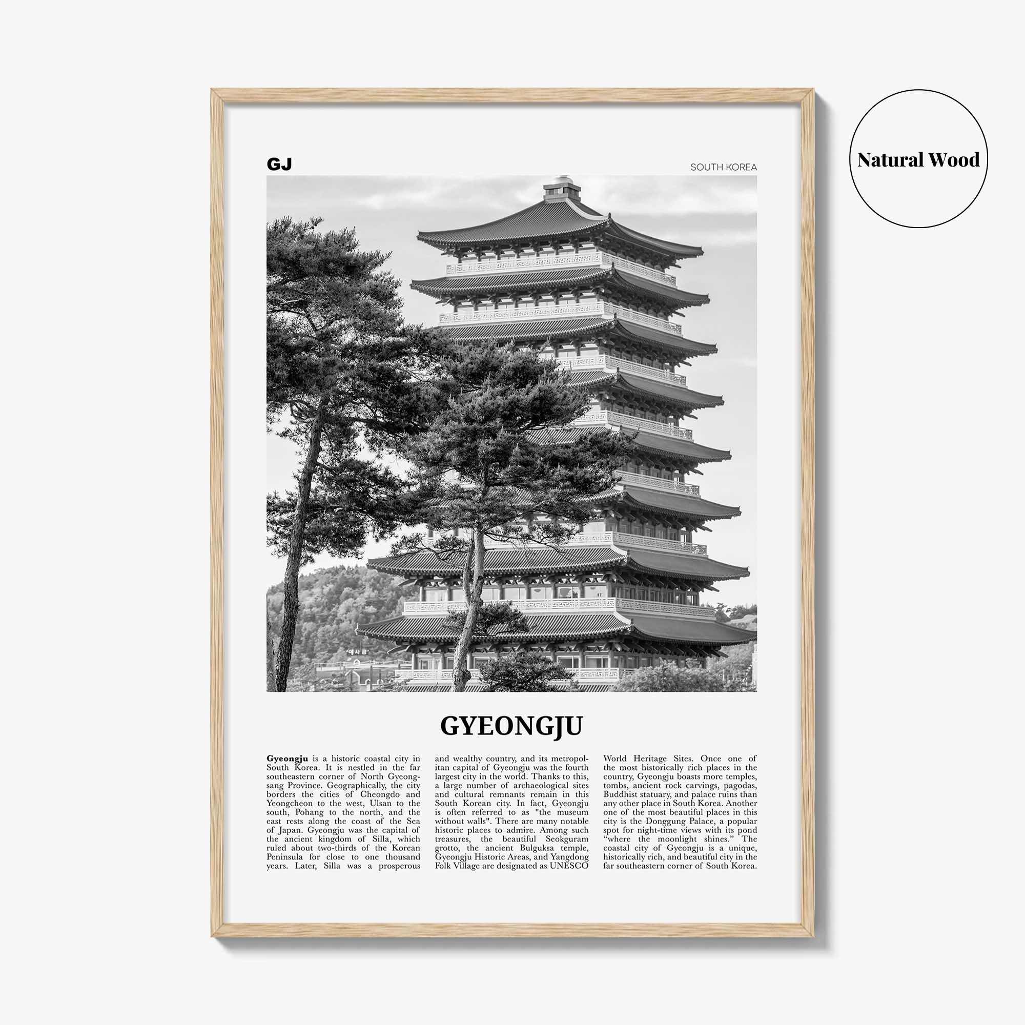 Gyeongju Print Black and White, Gyeongju Wall Art, Gyeongju Poster, Gyeongju Photo, Gyeongju Wall Décor, Gyeongju Map, South Korea